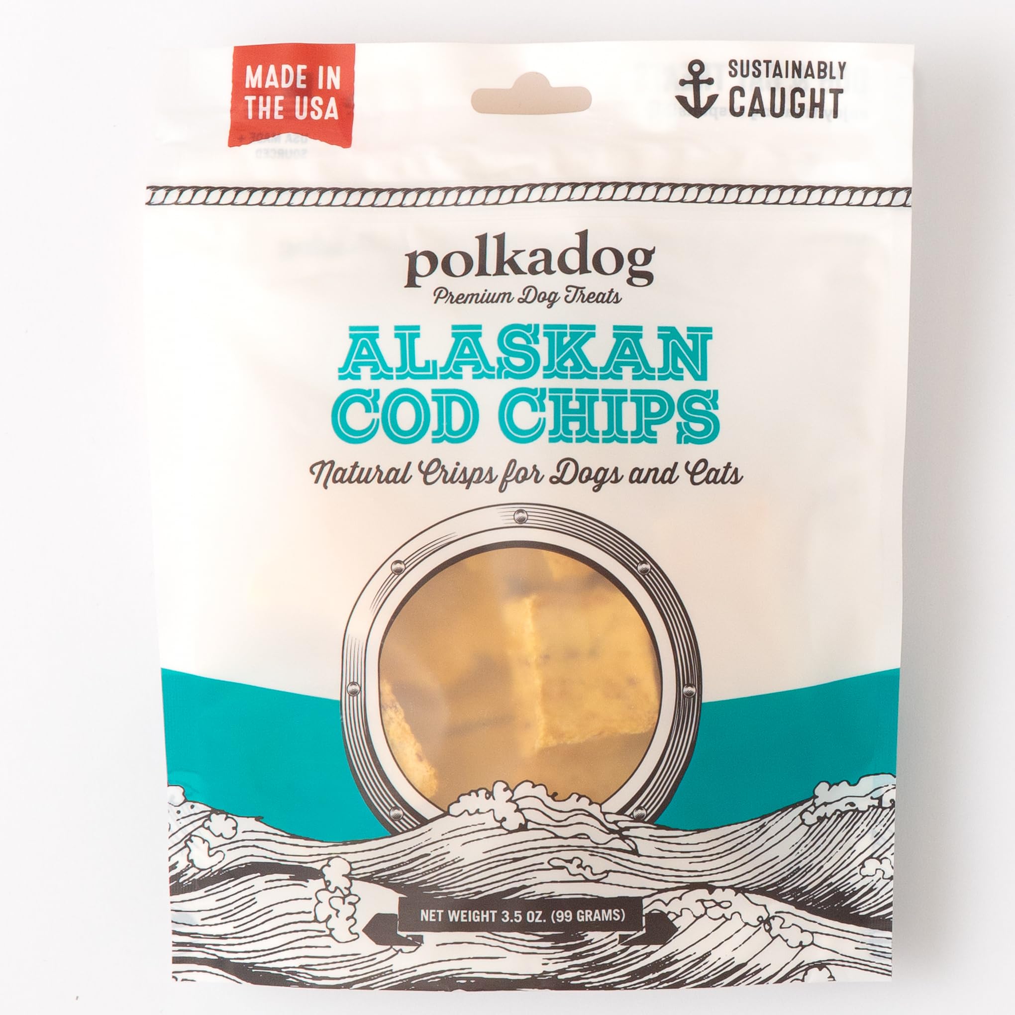 Polkadog Crunchy Alaskan Cod Chip Dog Treats - 100% Wild-Caught Fish Treat for Dogs, Cats - All-Natural, Grain-Free, Gluten-Free