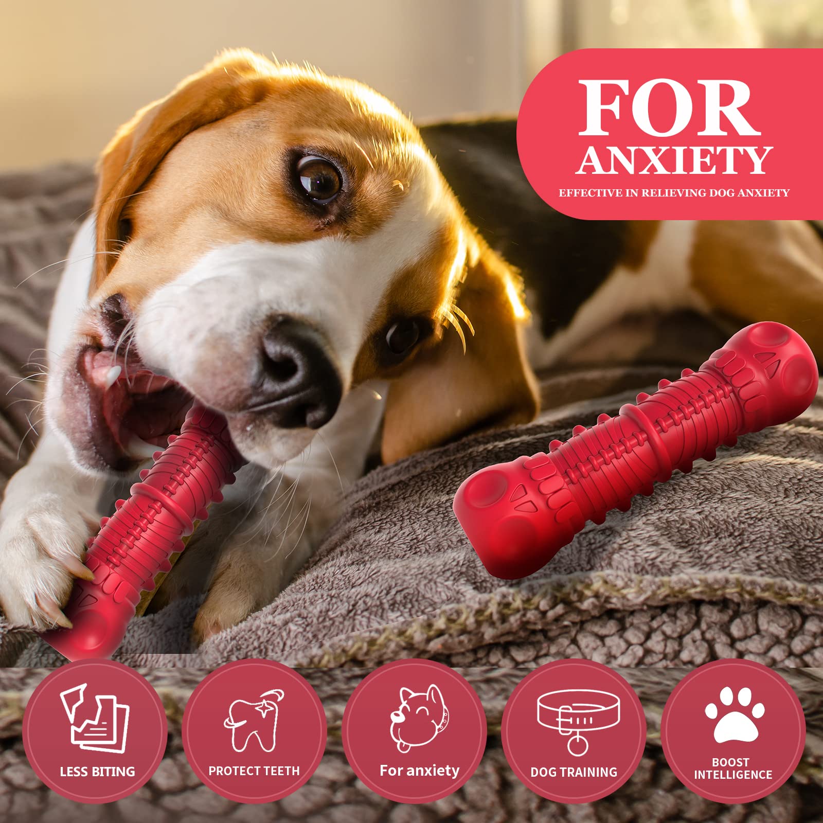 ZIKATON Dog Squeaky Toys for Small Dogs, Durable Natural Rubber, Tough Chew Toys, Red, Ideal for Aggressive Chewers