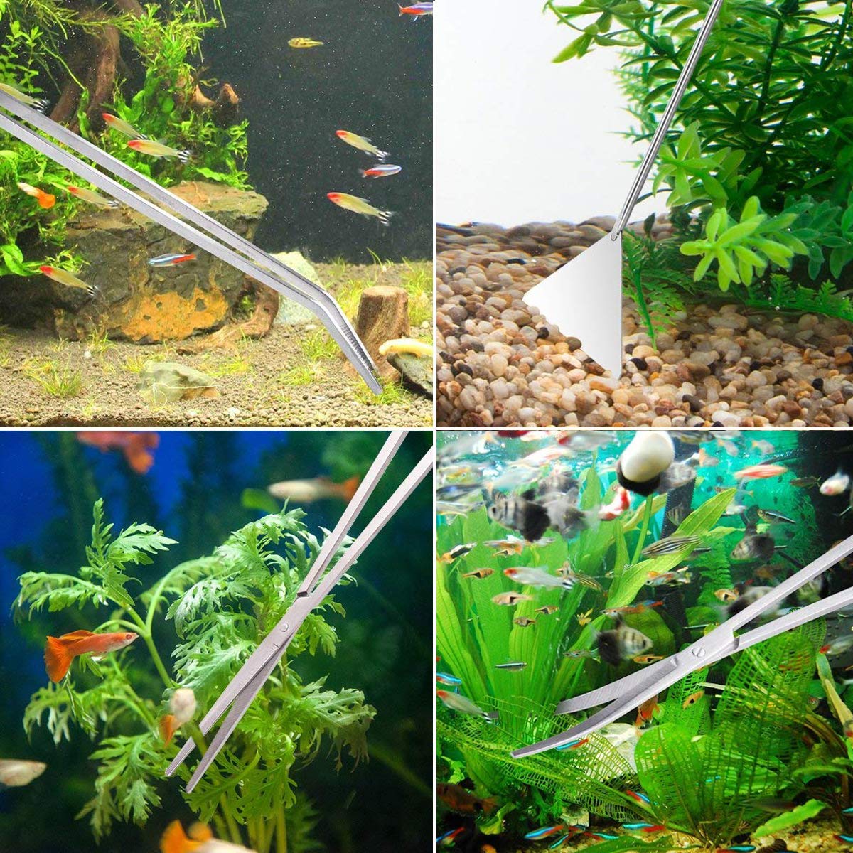 Hosmide Aquatic Plant Tweezers Scissor Spatula Tool Complete Set of 6 for Aquarium Tank Nourishing Stainless Steel 30cm Aquarium