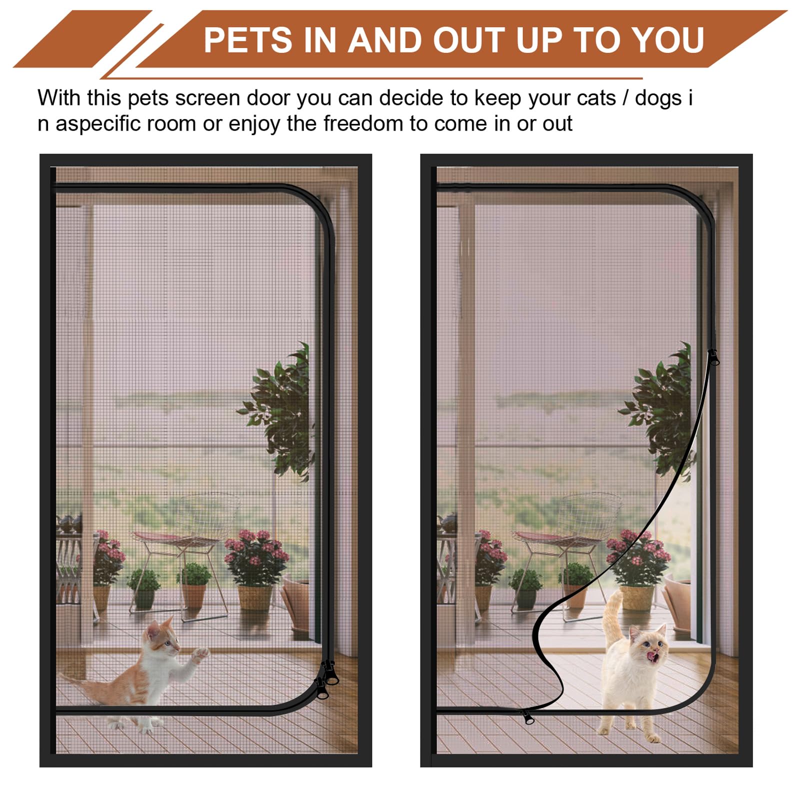Dixutzi Upgraded Reinforced Cat Screen Door Fits Door Size 36x 80, Heavy Duty Pets Proof Screen with Zipper, Prevent Dogs Ca
