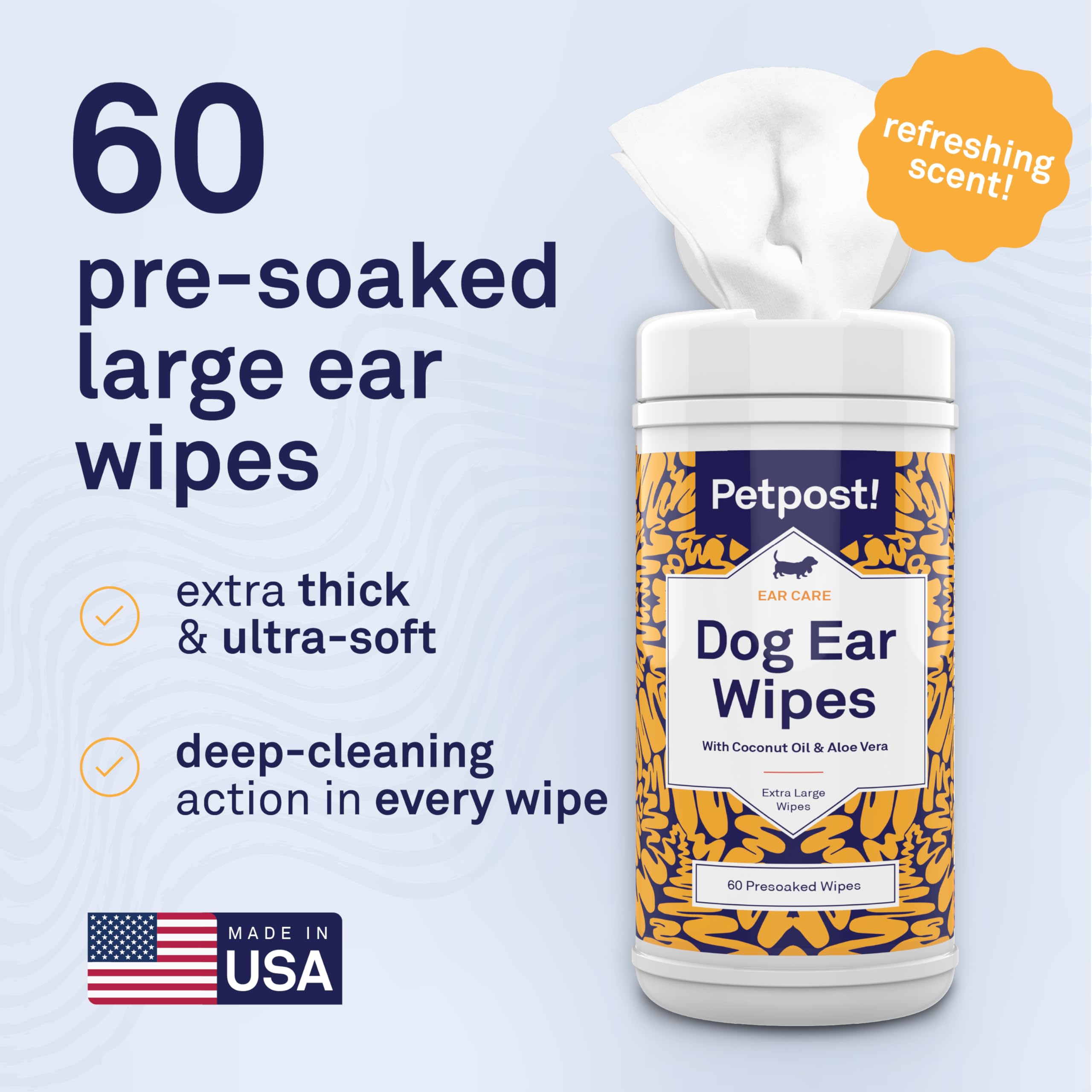 Petpost Large Dog Ear Cleaner Wipes | Ultra Soft XL Cotton Pads in Coconut Oil Aloe Solution | Remedy for Dog Ear Rinse & Cleans