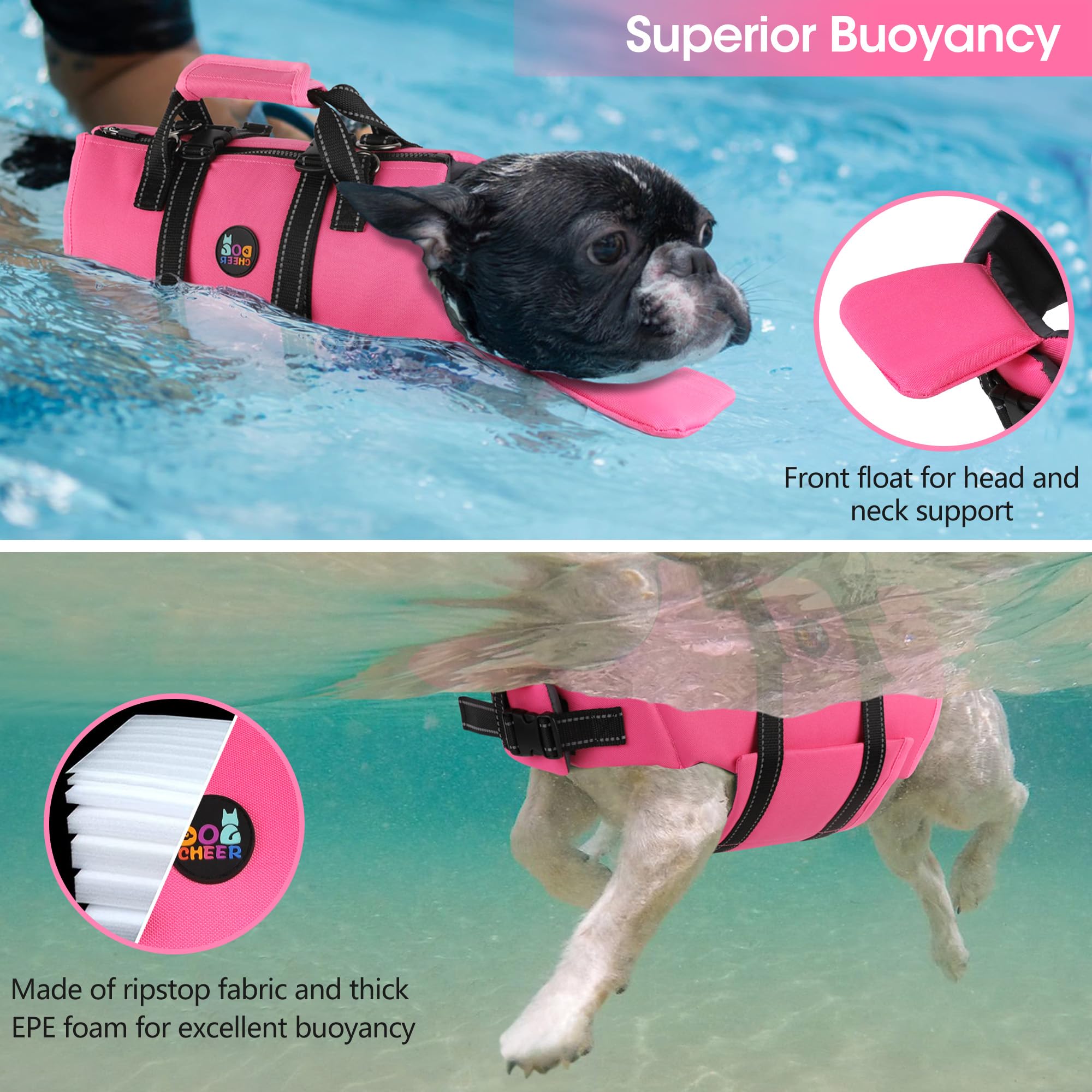 Dogcheer Dog Life Jacket With Zipper And Rescue Handle, Ripstop Puppy Life Vest With Chin Float For Swimming, Adjustable Swim Wa