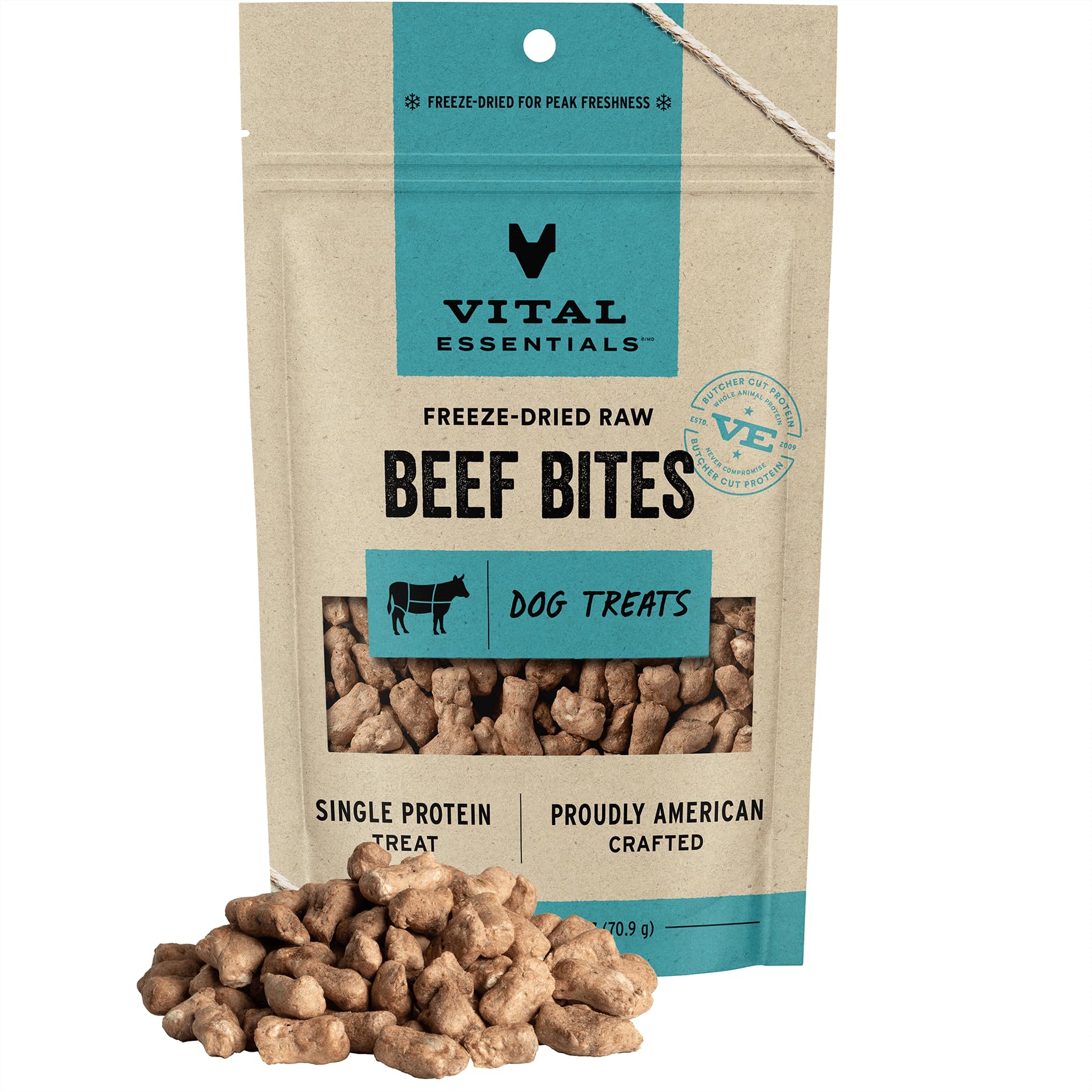Vital Essentials Freeze Dried Raw Whole Animal Dog Treats, Beef Bites, 2.5 oz