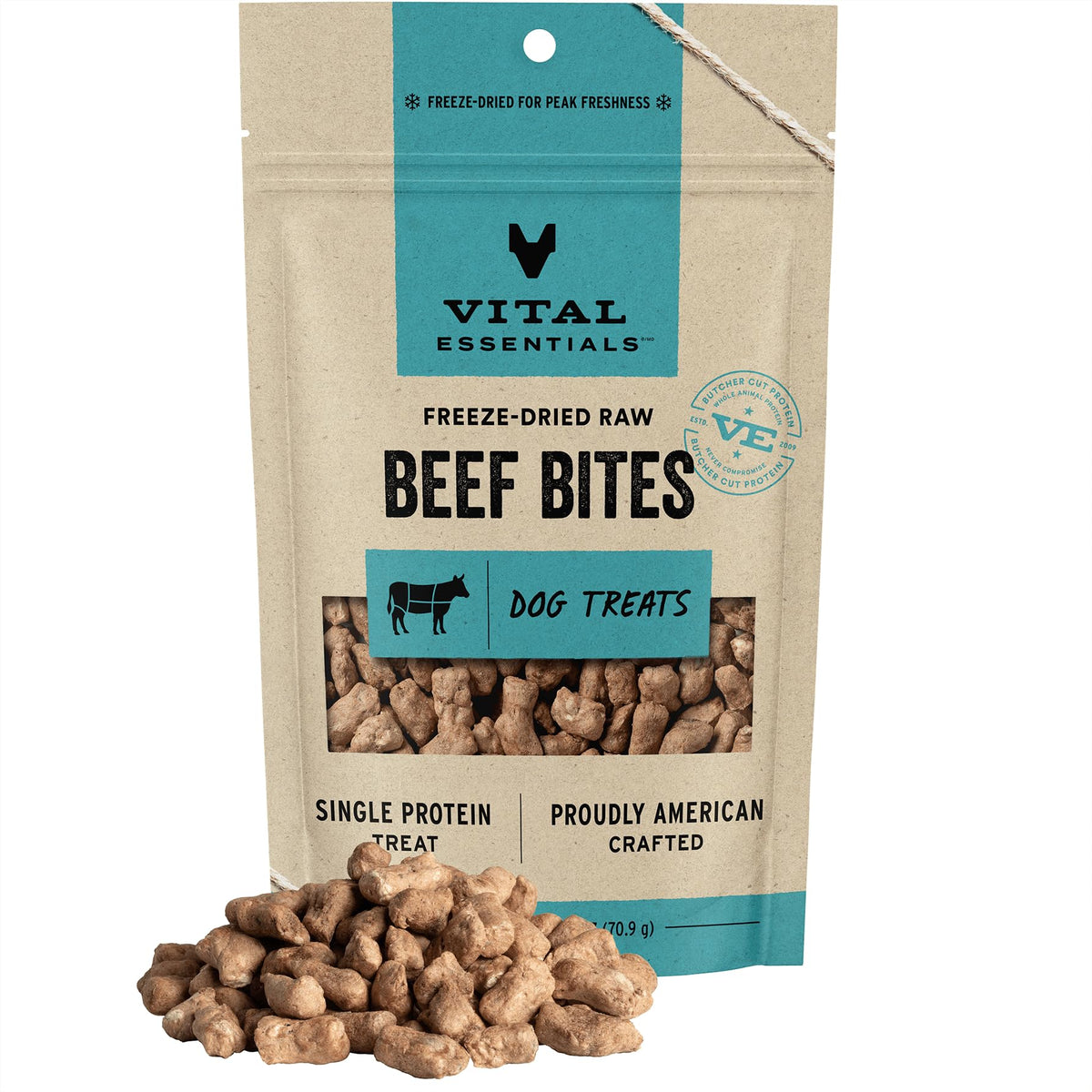 Vital Essentials Freeze Dried Raw Whole Animal Dog Treats, Beef Bites, 2.5 Oz | Premium Quality High Protein Training Treats | Grain Free, Gluten Free, Filler Free