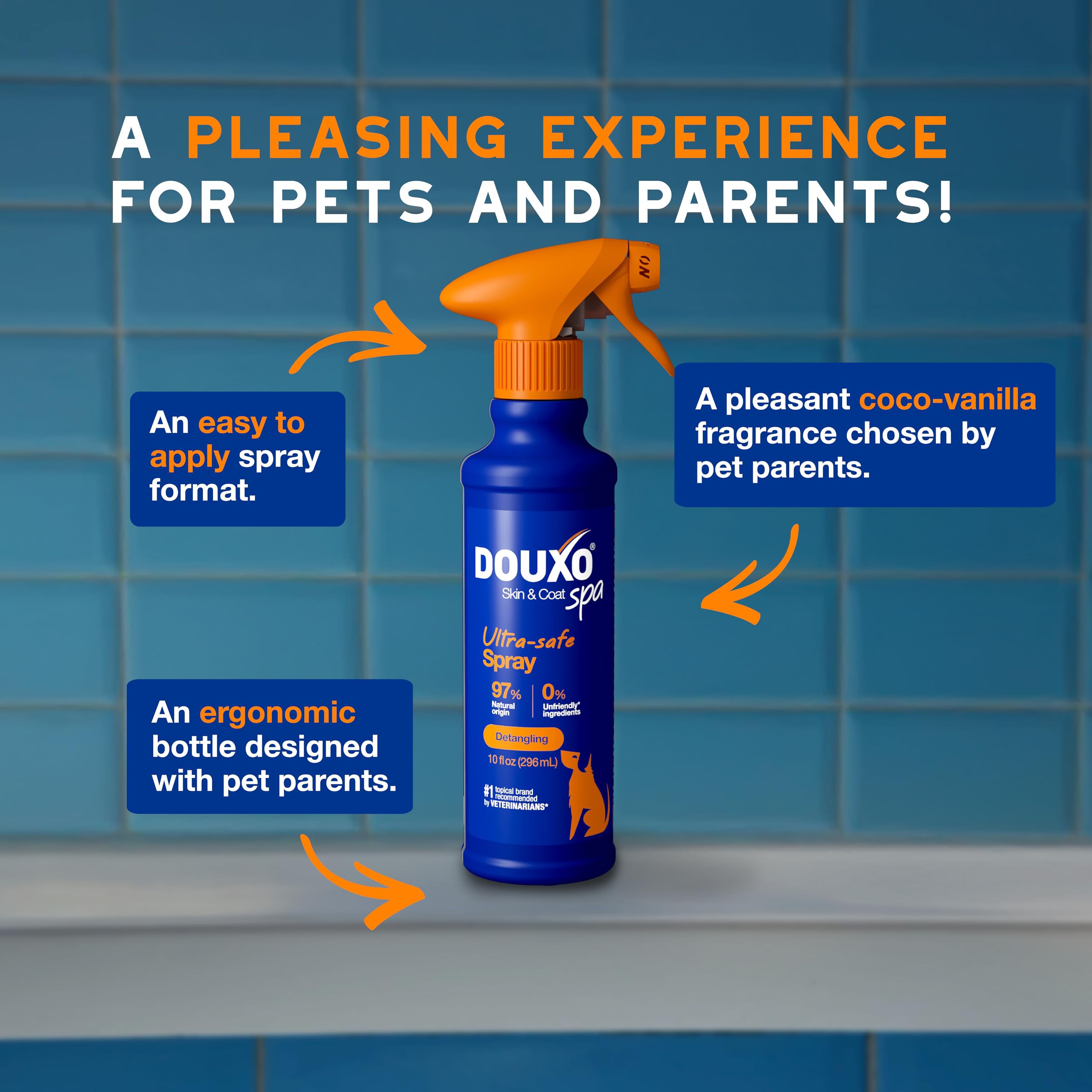 Douxo Skin & Coat Spa - Ultra-Safe Detangling Spray For Dogs, 10 Fl Oz, Safely Detangles And Nourishes The Coat, Leaves The Coat