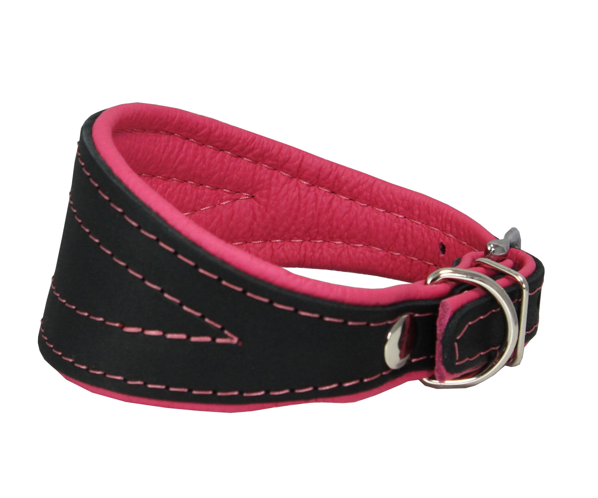 Real Leather Extra Wide Padded Tapered Dog Collar Glossy Black Greyhound Saluki Deerhound Lurcher Whippet Dachshund (10''-11.25'