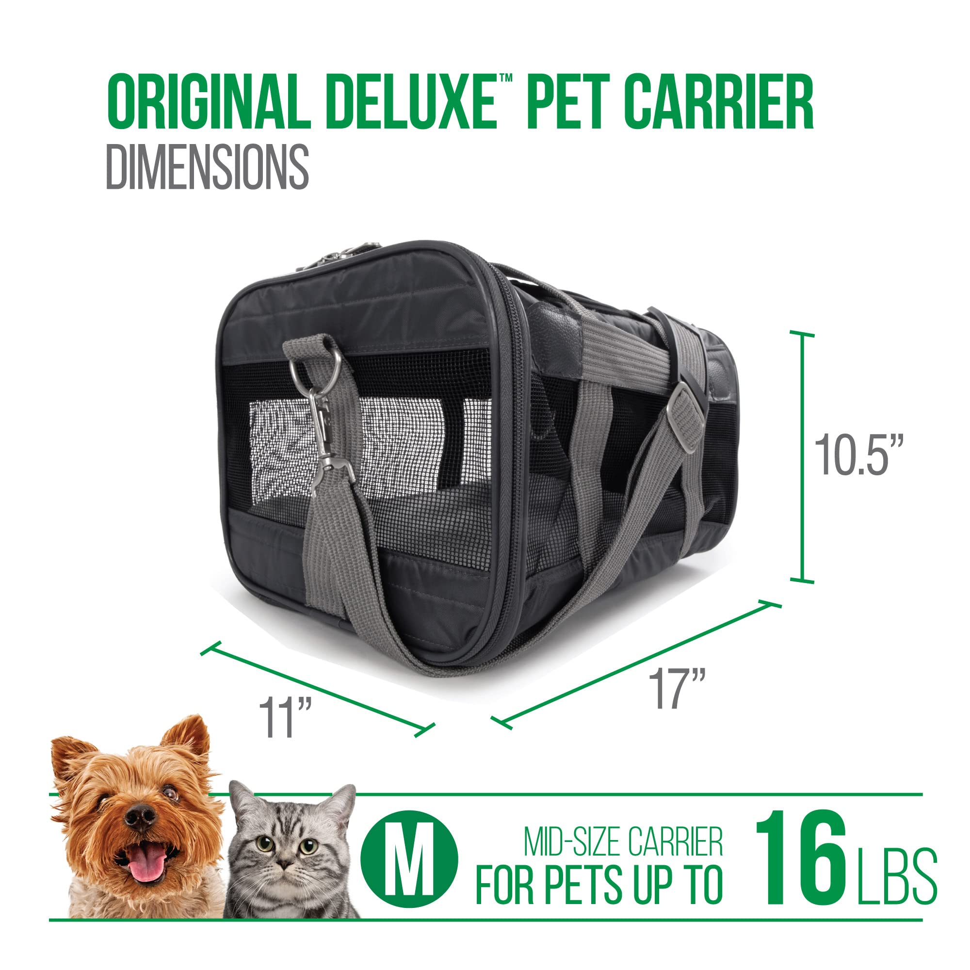Sherpa Original Deluxe Travel Pet Carrier, Airline Approved & Guaranteed On Board - Charcoal Gray, Medium