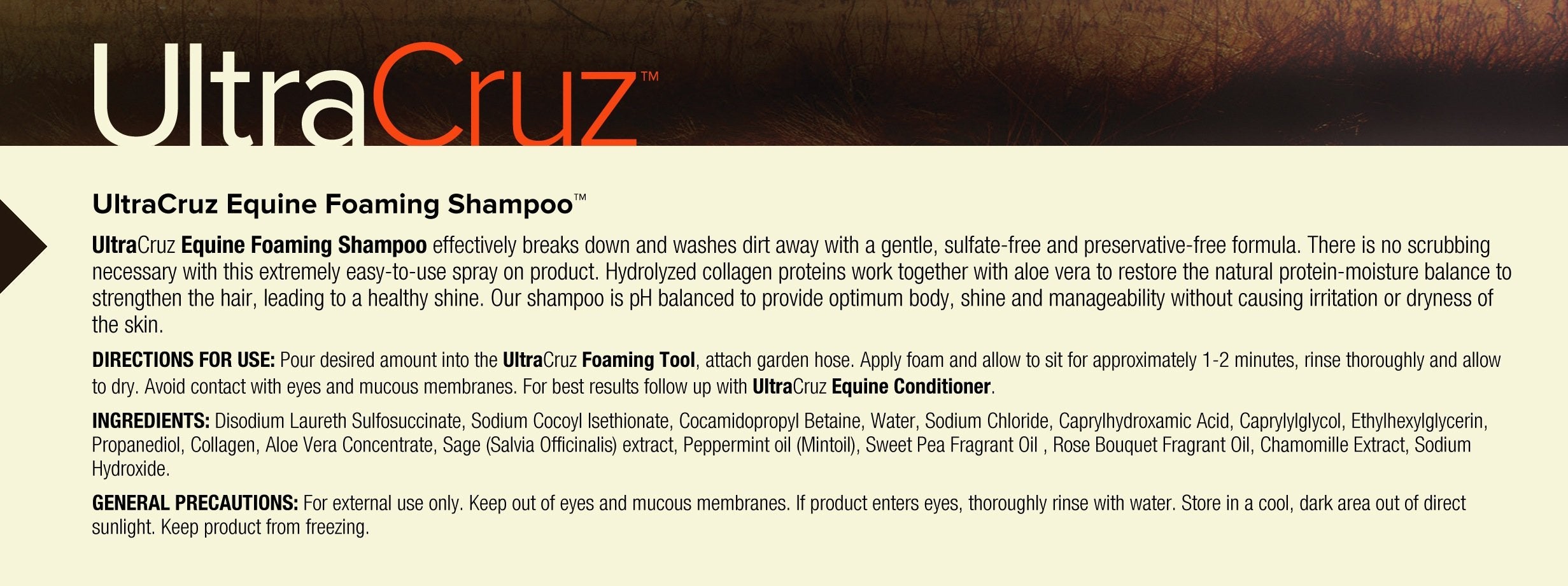 Ultracruz Equine Foaming Horse Shampoo With Travel Applicator, 32 Oz