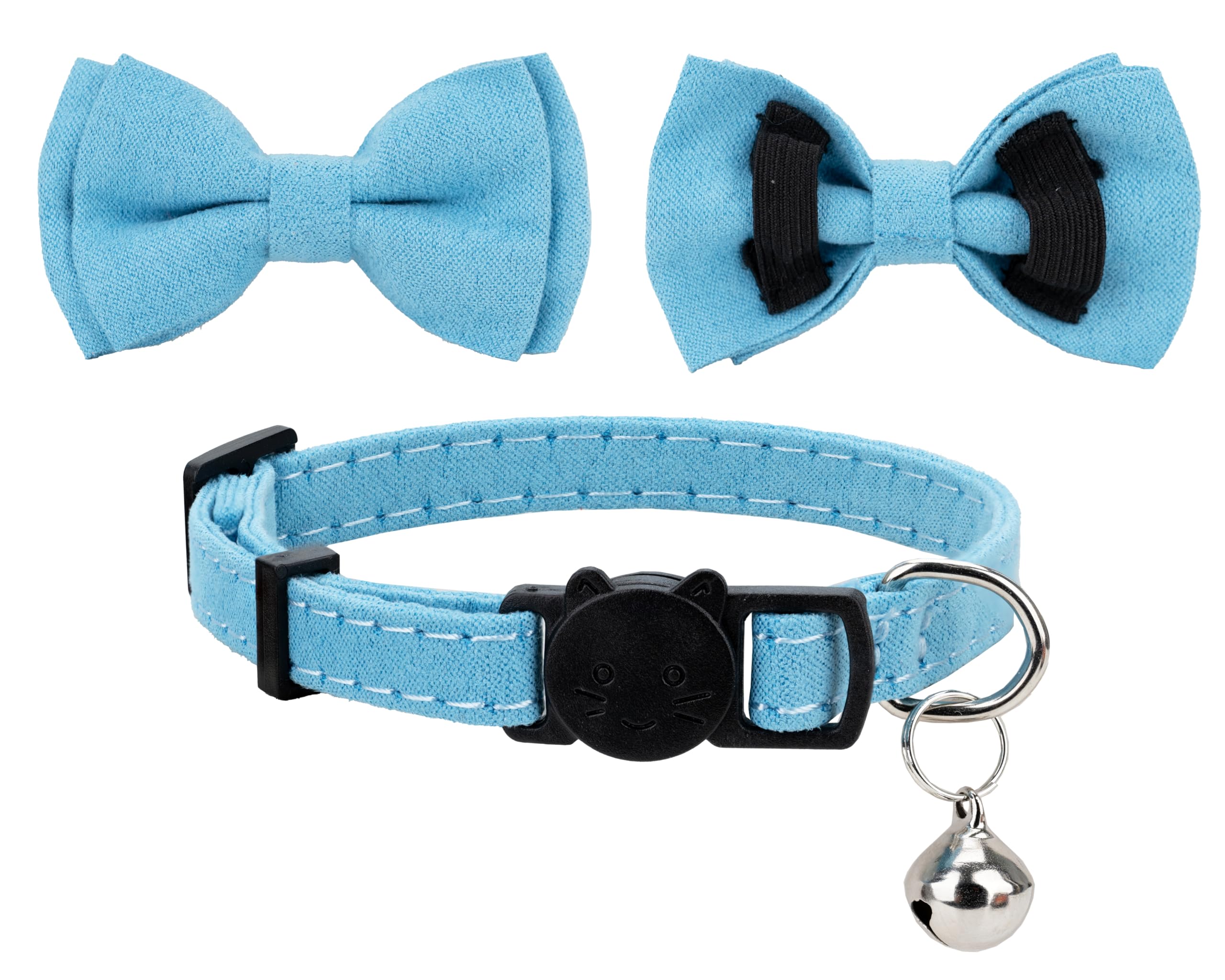 Gyapet Cat Collar Breakaway Bowtie Safety With Bell Adjustbale Kitten Puppy Solid Plaid Color Set J-[2Pcs] Blue