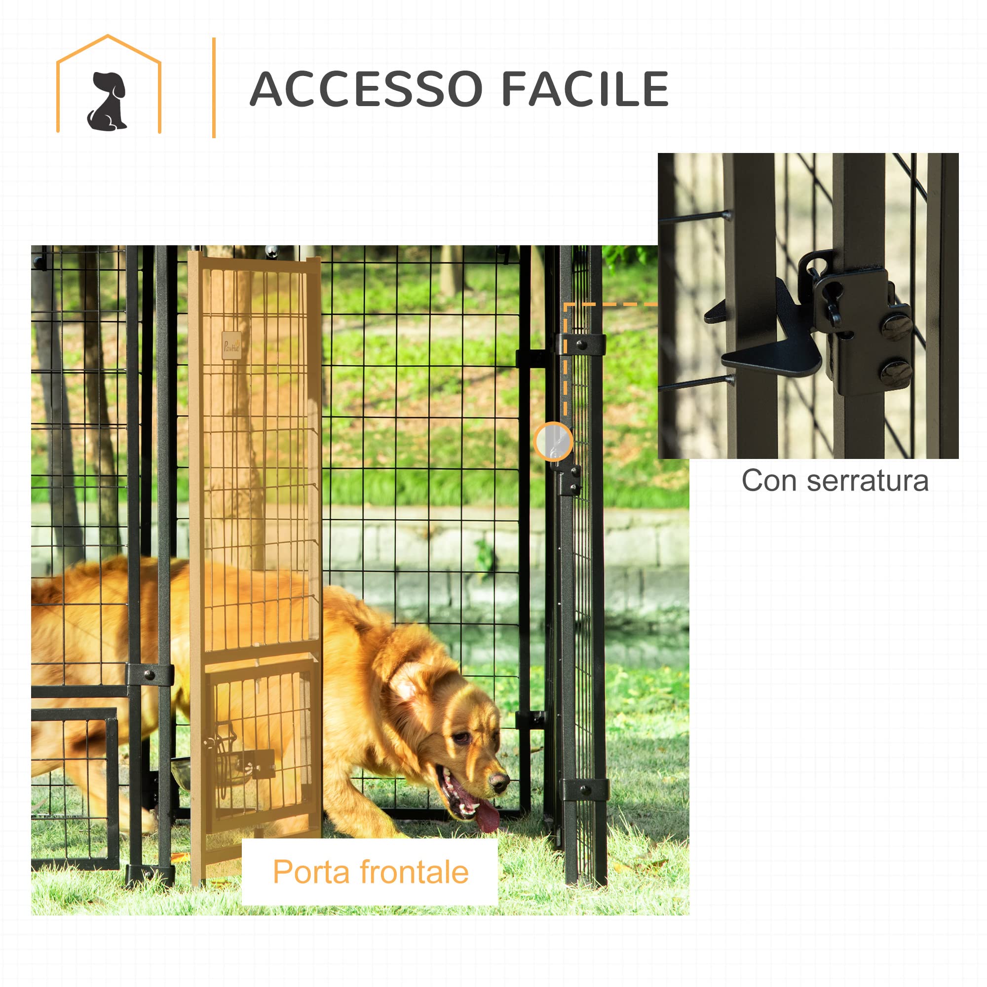 Pawhut Outdoor Dog Fence, Steel Pet Box With Lock, 2 Swivel Bowls And Oxford Fabric Cover, Kennel Black And Red