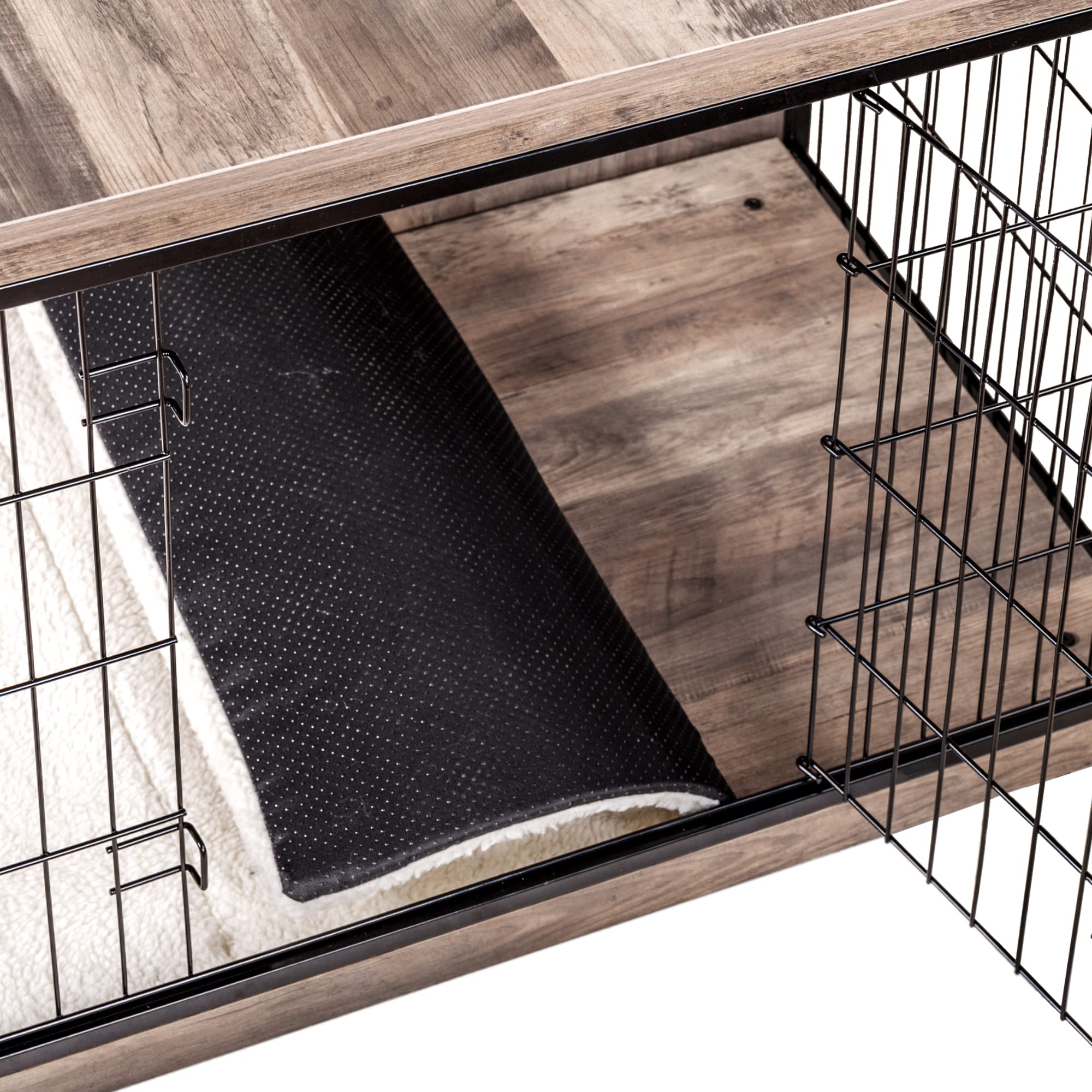 Dwanton Dog Crate Furniture With Cushion, Xl Wooden Dog Crate With Double Doors, Large Dog Crate Furniture, Dog Kennel Indoor, Dog House, Extra Large, 43.3' L, Greige