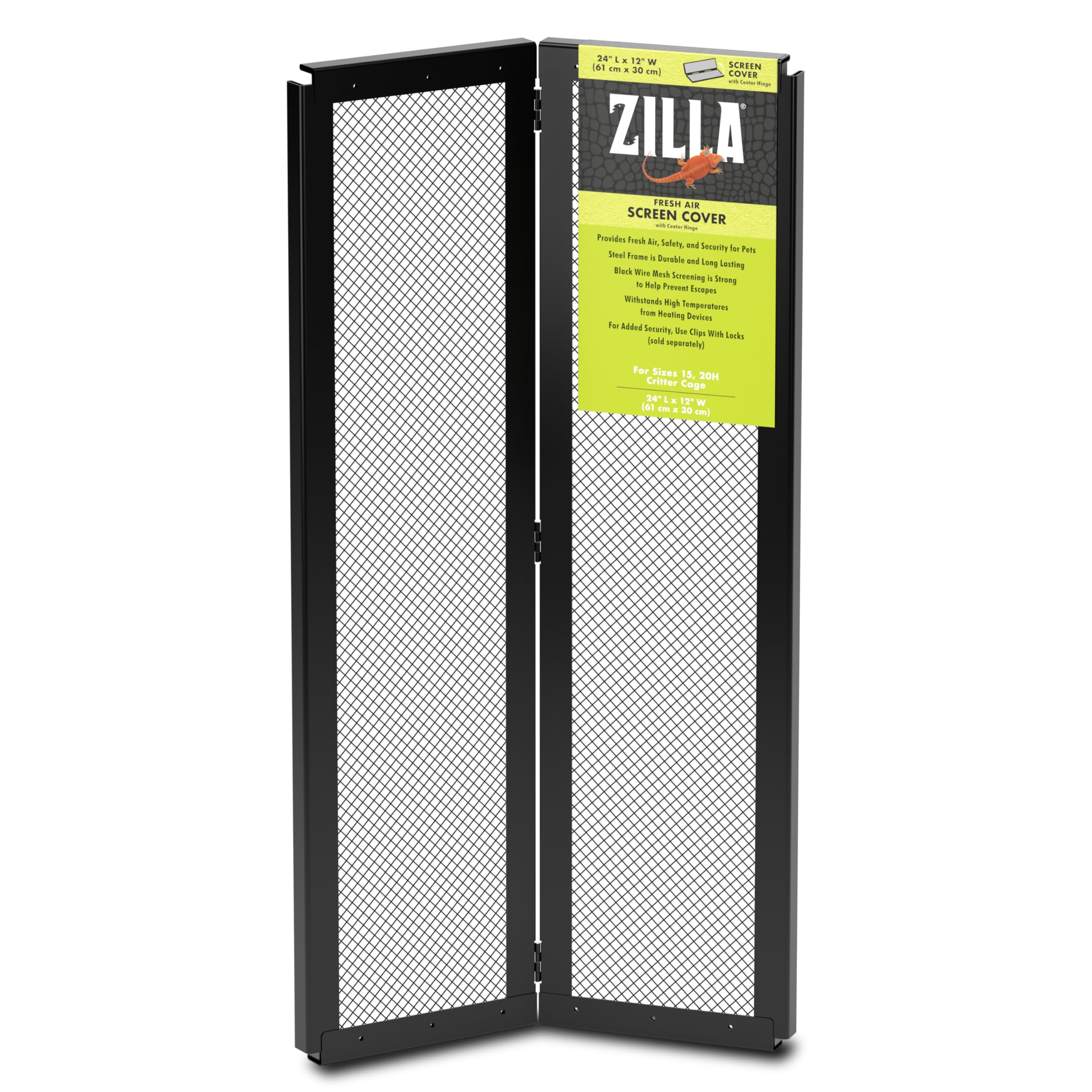 Zilla Pet Reptile Terrarium Fresh Air Screen Cover With Center Hinge 24' X 12'
