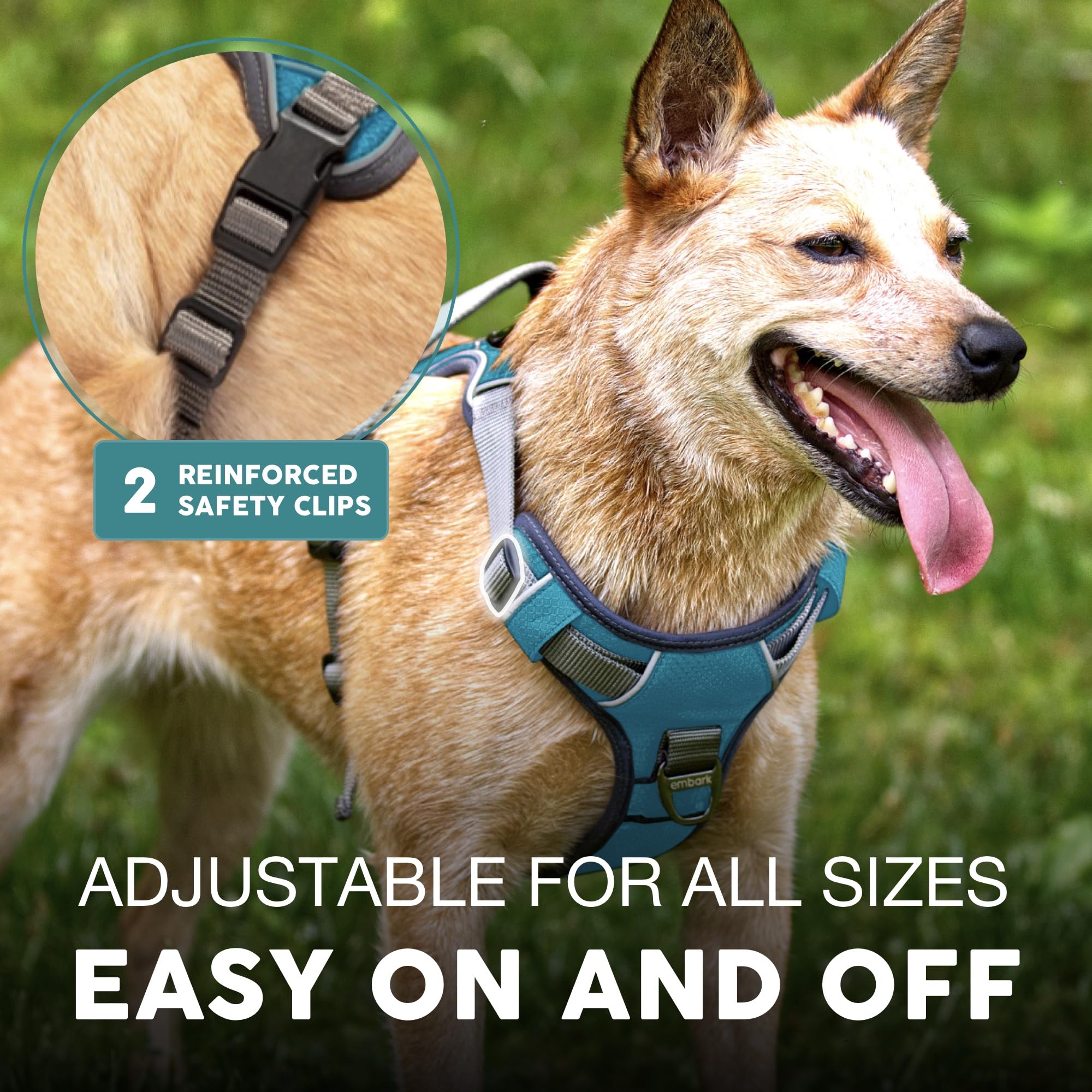 Embark Adventure Dog Harness, No-Pull Reflective Trim Dog Harness For Small, Medium & Large Dogs - Military Grade Nylon, 2 Leash