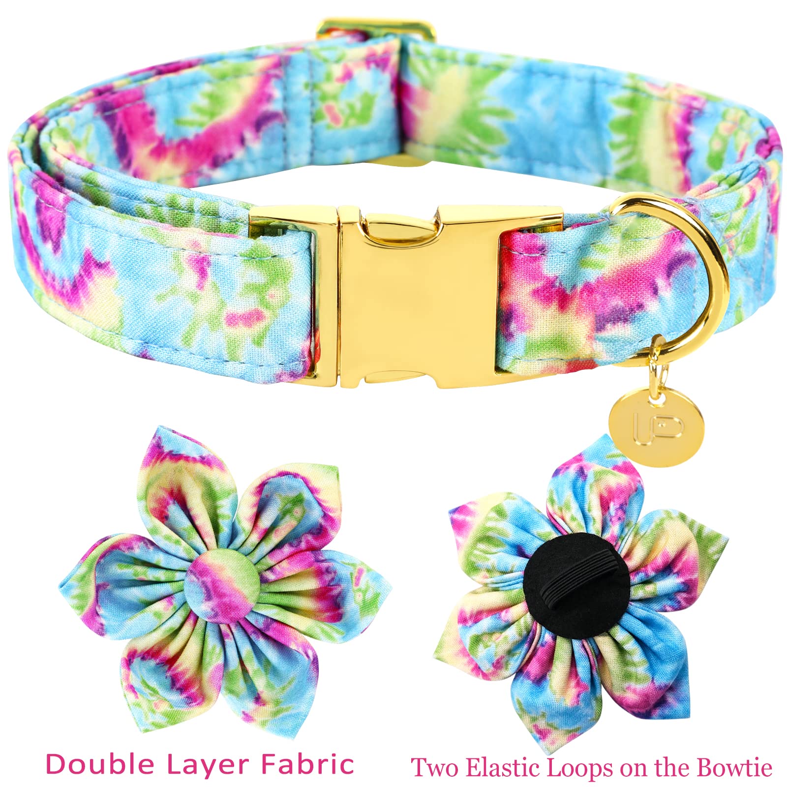 Up Urara Pup Dog Collar With Flower, Female Dog Collar For X-Large Girl Dog, Comfortable Adjustable Cute Cotton Flower Collar Wi