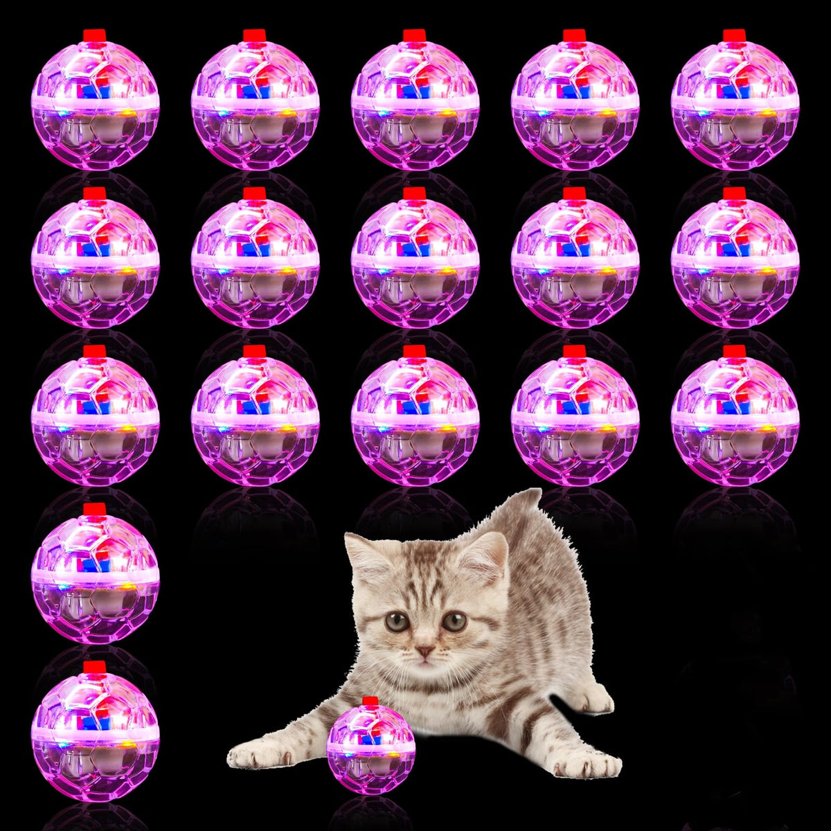 Mvnihek 18 Piece Light Up Cat Balls Ghost Hunting Equipment, Indoor Motion-Activated Magic Cat Ball, Plastic Glowing Pet Toys