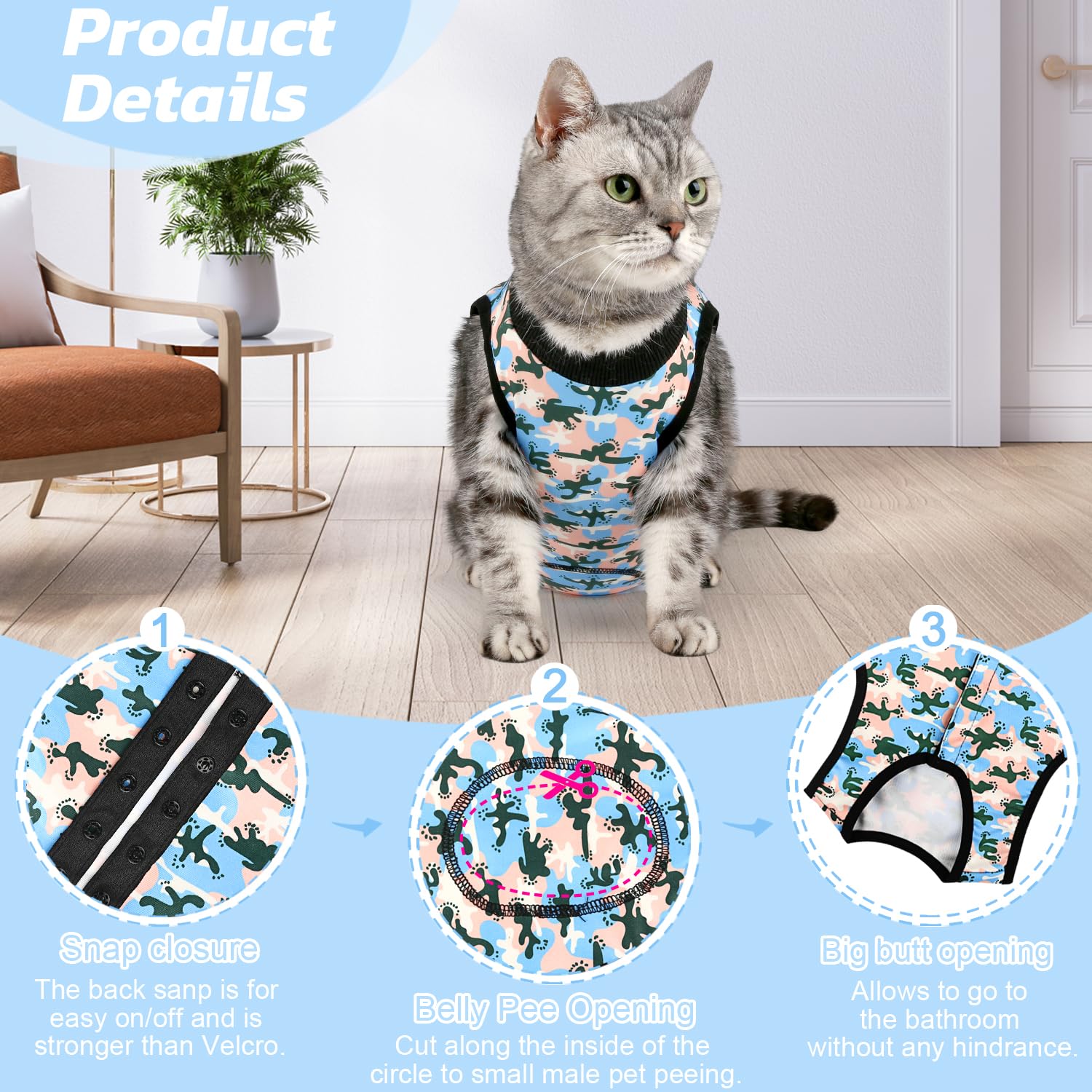 Due Felice Cat Surgery Recovery Suit Small Dog Surgical Recovery Onesie Pet After Surgery Wear for Female Male Cat Doggy Blue Ca