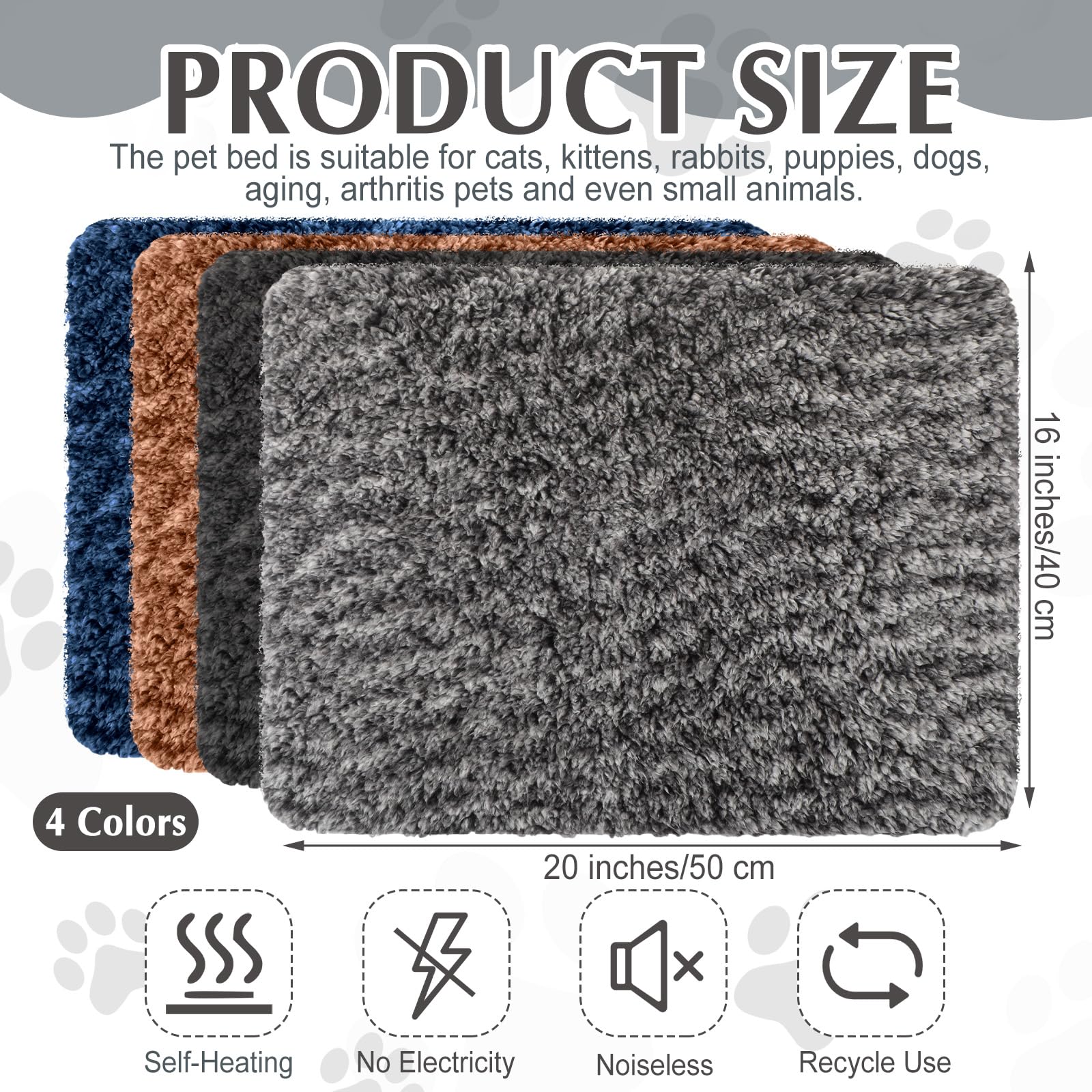 Drydiet 4 Pack Self Warming Cat Bed Indoor Self Heating Dog Cat Pad Washable 16 x 20 Inch Thermal Pet Kennel Pad Crate Bed Mat R