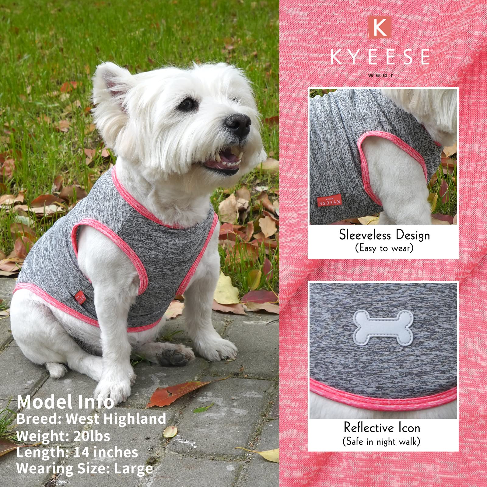 Kyeese 2 Pack Sun Protection Dog Shirts Quick Dry Soft Stretchy Pet T-Shirts Sleeveless Vest With Reflective Label Tank Top Dog