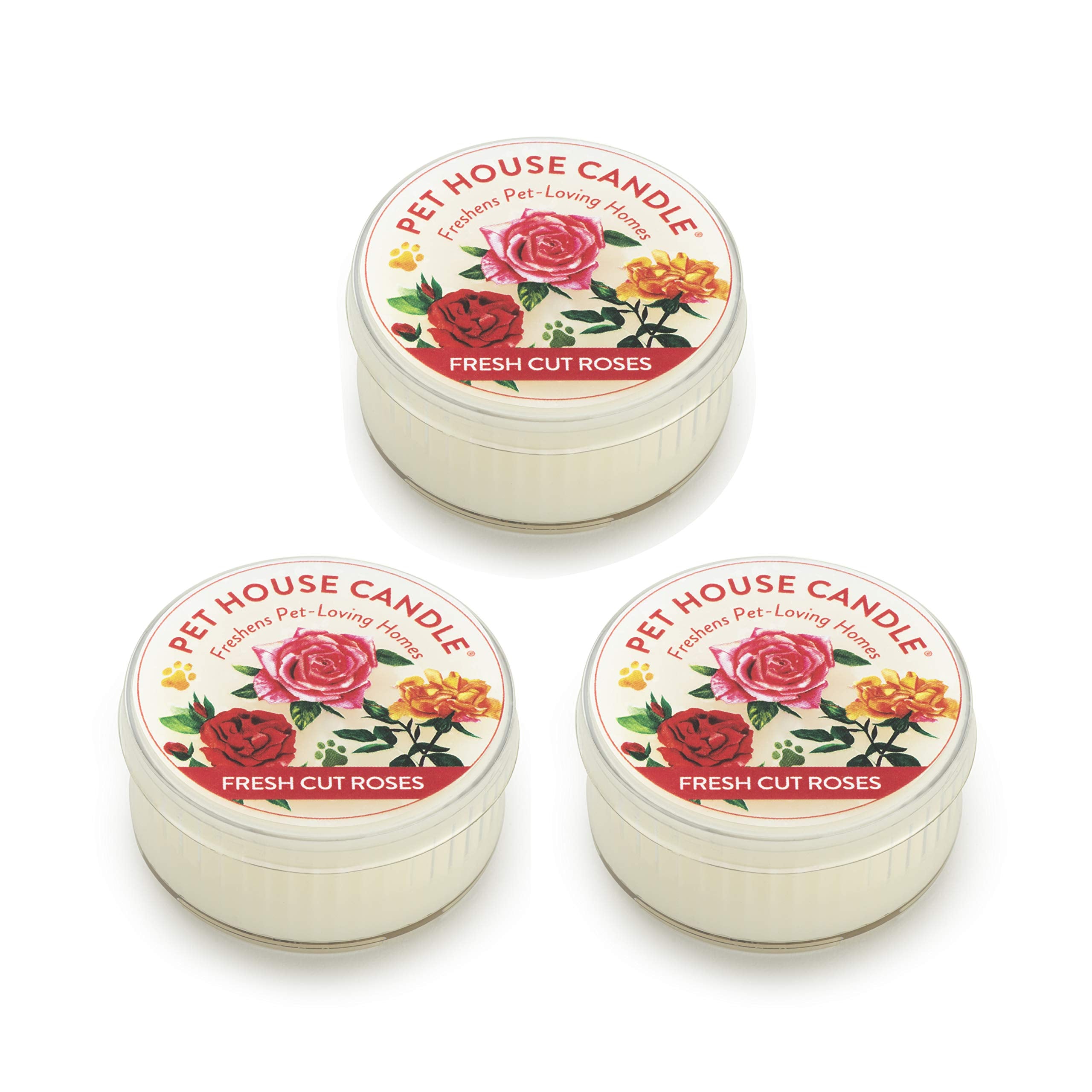 One Fur All Pet House Candle - Fresh Cut Roses 3 Pack - Pet Odor Eliminator - Natural Wax Candle Set