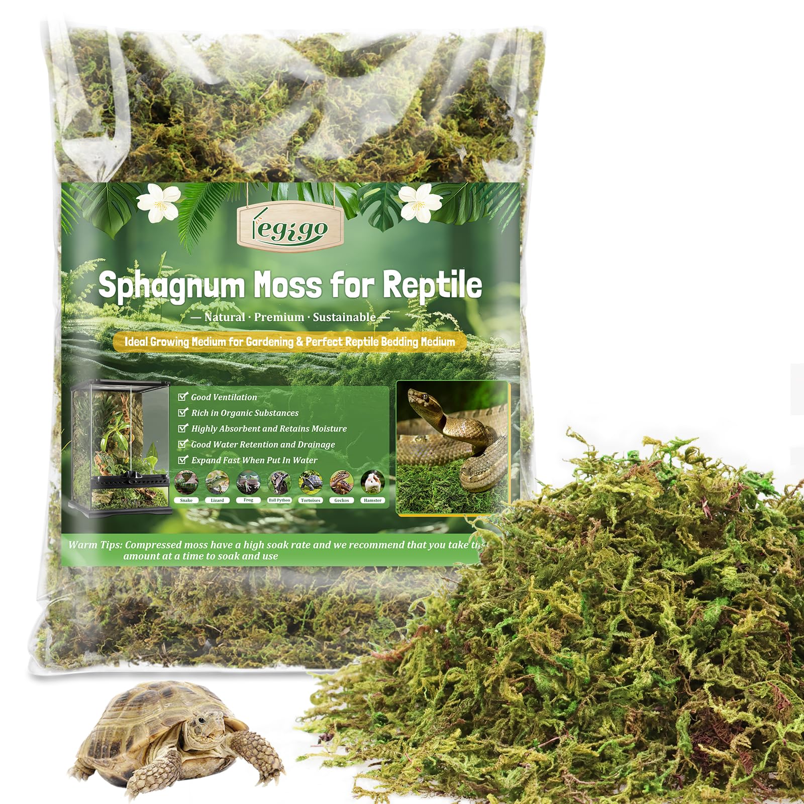 Legigo 3.5 Oz Sphagnum Moss For Reptile- 4 Qt Natural Reptile Moss Terrarium Moss Substrate, Snake Tank Moss Peat Moss Reptile B