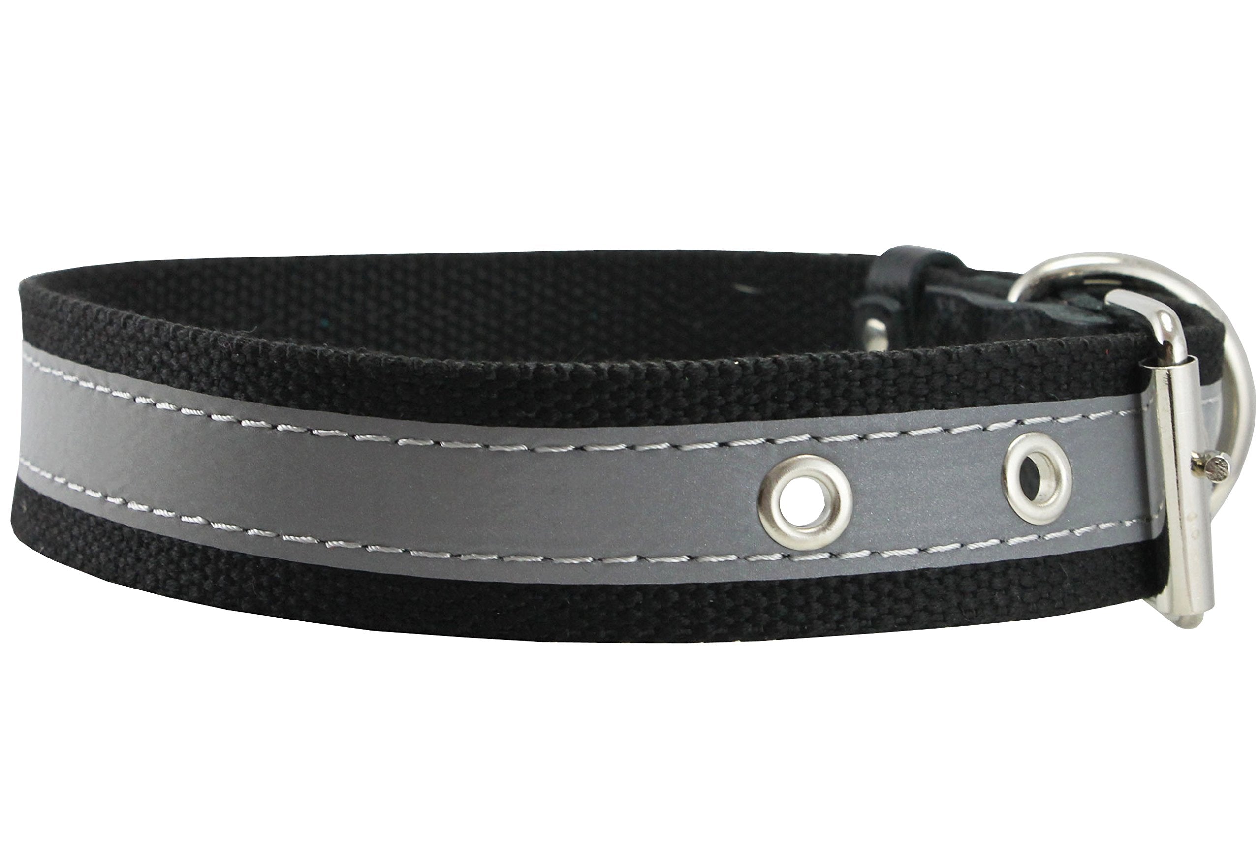 Cotton Web/Leather Reflective Dog Collar 20' Long 1' Wide Fits 14'-18' Neck, Amstaff