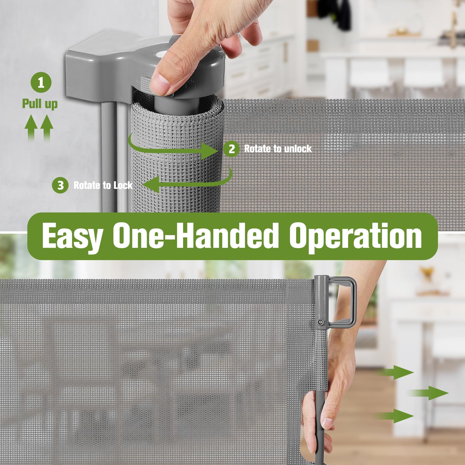 Retractable Baby Gates 65' Wide Baby Gate For Stairs Retractable Dog Gate Indoor Mesh Baby Gate Outdoor Retractable Gate Stair Gates For Kids Or Pets Child Gate Dog Gates For Doorways, Decks, Gray