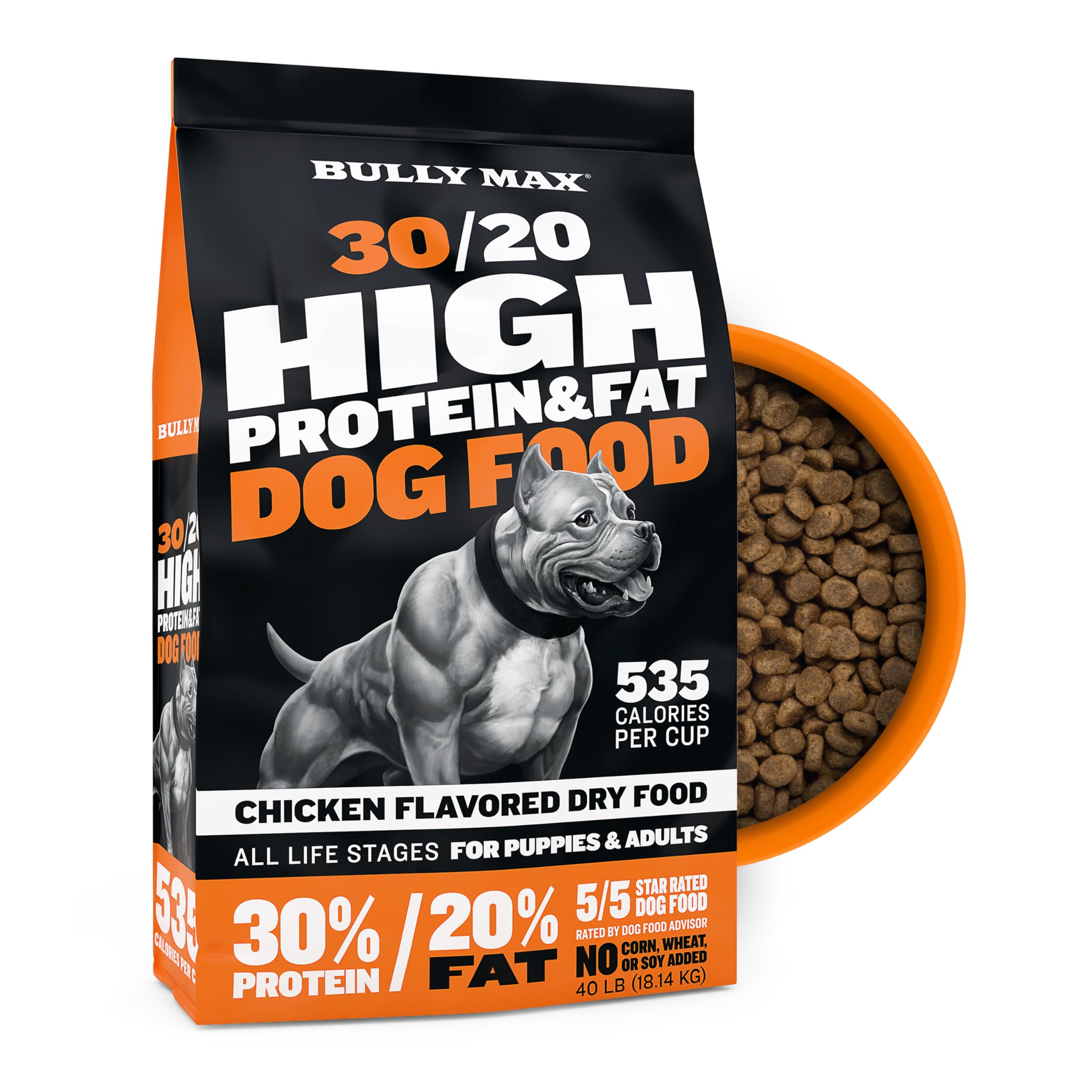 Bully Max Dry Dog Food for Adult & Puppy - High Protein & Fat for Muscle & Weight Gain - High Performance Healthy Dog Food Suppl