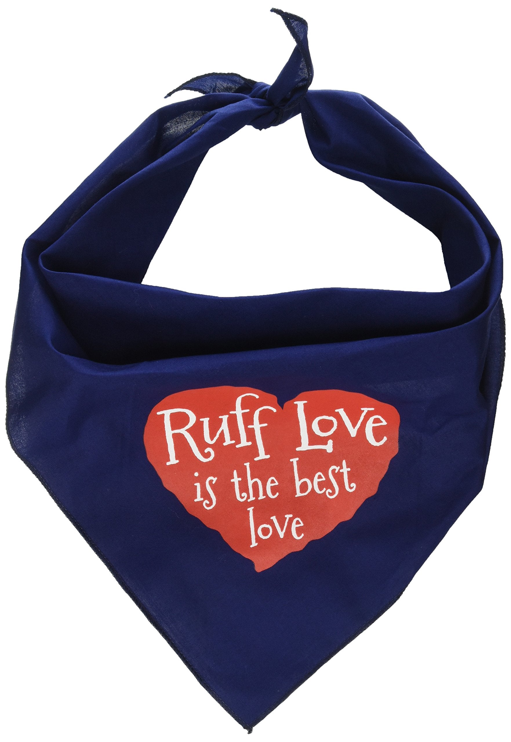 Pet and Dog Bandana Screen Printed, &quot;Ruff Love&quot; Navy Blue Large