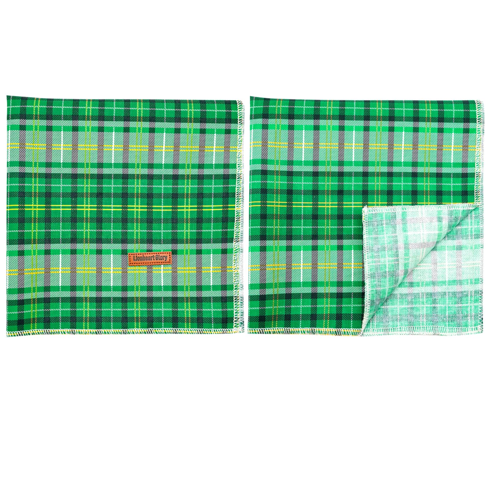 Lionheart Green Plaid Dog Bandana - Soft Washable Square Adjustable Scarf For Small Dogs And Cats