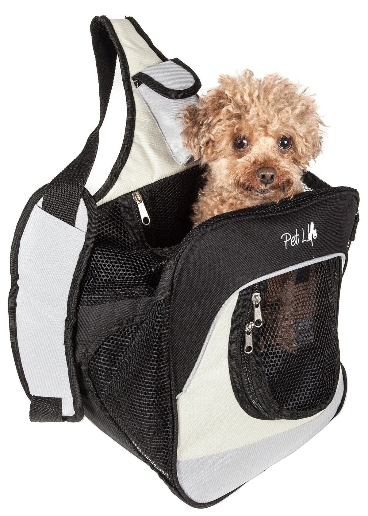 Pet Life Single Strap Over-The-Shoulder Pet Backpack Dog Carrier - Water-Resistant Dog Backpack or Travel Pet Carrier with Built-in Bottle Holder and Pouch