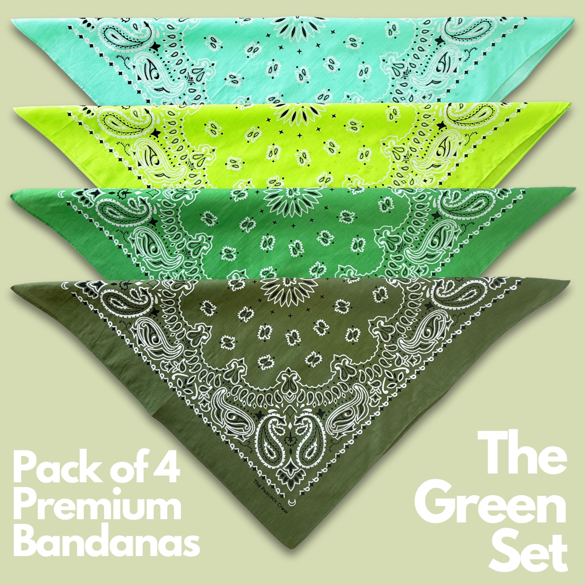 The Peacock Crew Pack of 4 Cotton Bandanas for Men and Women - The Greens