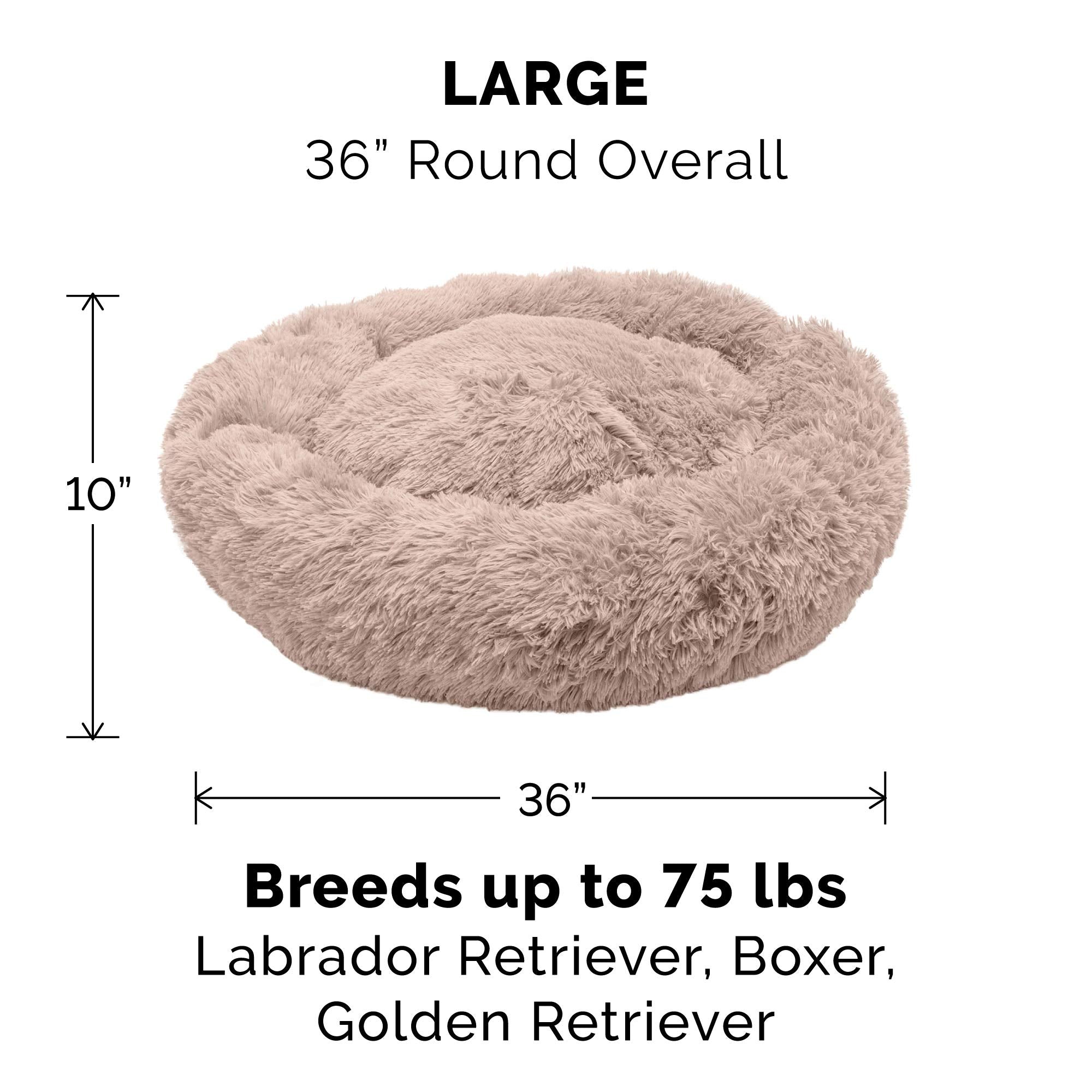 Furhaven Replacement Donut Dog Bed Cover Plush Long Faux Fur Calming Cuddler, Machine Washable - Taupe, Large