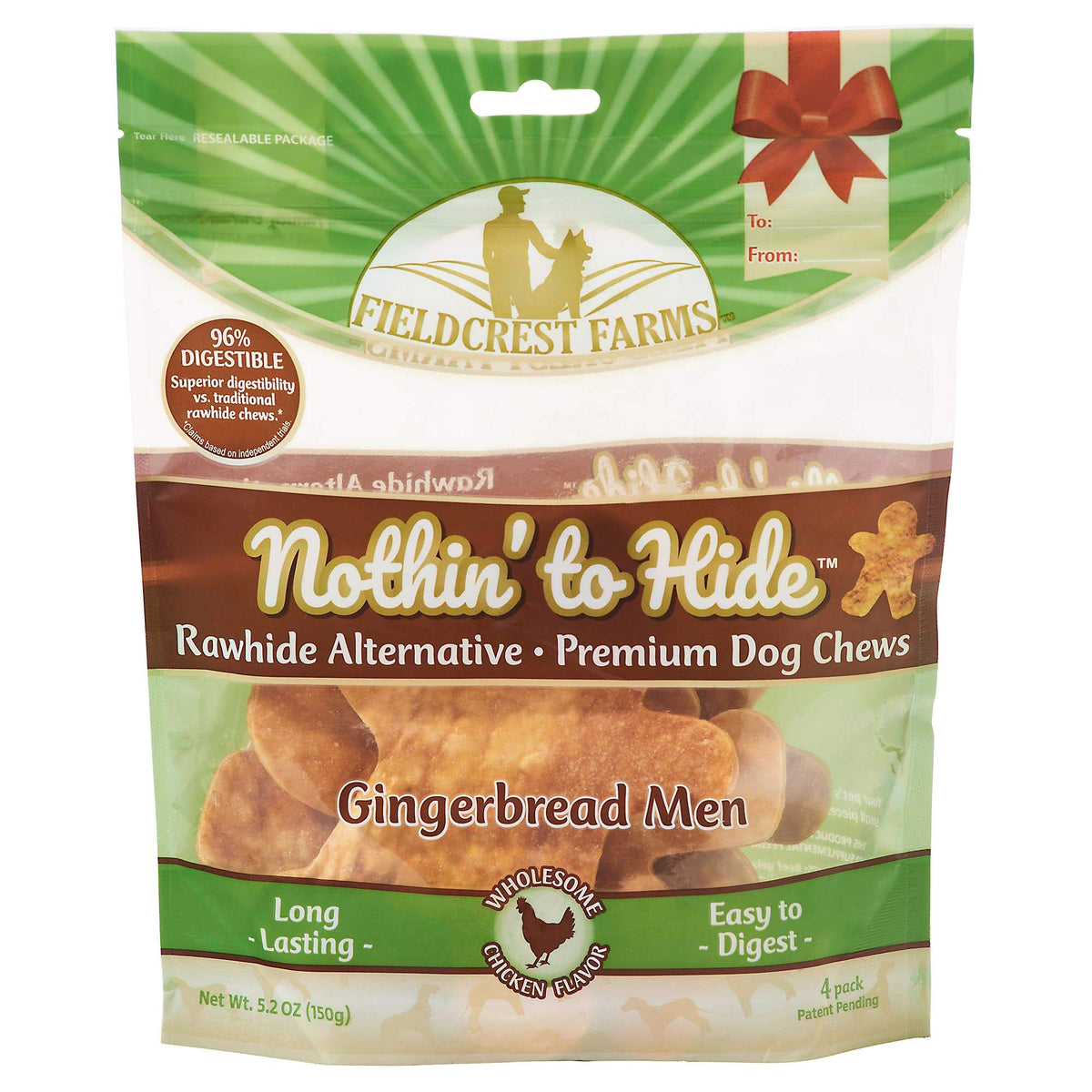 Fieldcrest Farms Nothin' To Hide Holiday Gingerbread Men Chicken Flavor Chew Dog Treats, 5.2 Oz., Count Of 4