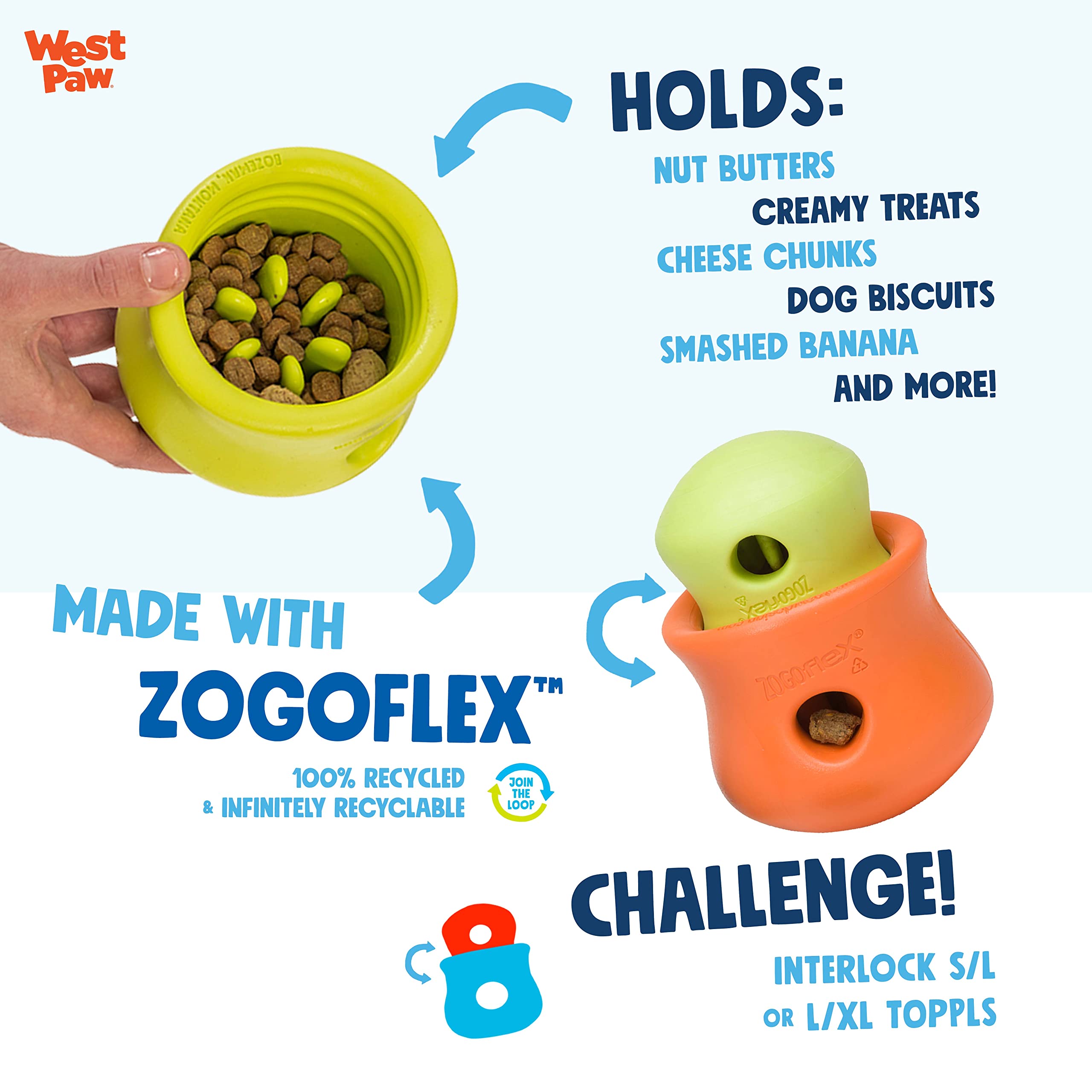 WEST PAW Zogoflex Toppl Interactive Treat Dispensing Dog Puzzle Play Toy, 100% Guaranteed Tough, It Floats!, Made in USA, Large,