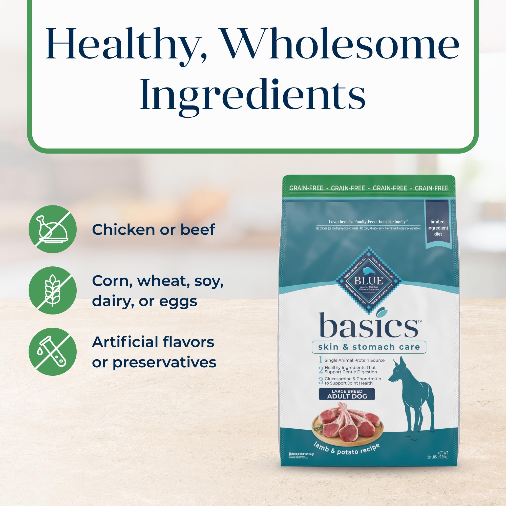 Blue Buffalo Basics Adult Large Breed Grain-Free Dry Dog Food for Skin & Stomach Care, Limited Ingredient Diet, Made in the USA