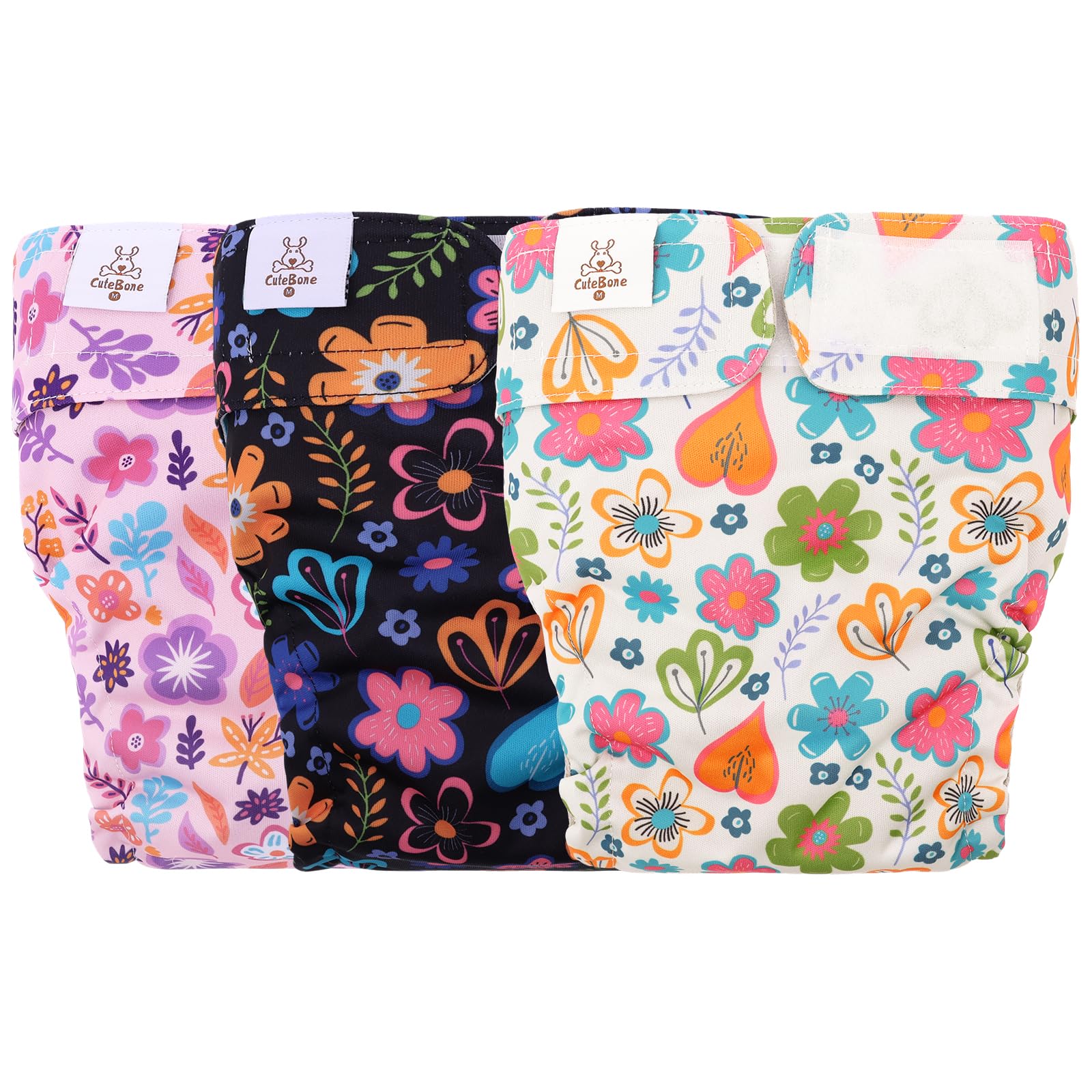 Cutebone Washable Dog Diapers Female No Tail Hole 3 Pack Reusable Doggie Period Training Pants For Docked-Tail Frenchie French Bulldog Boston Terrier Without Tail Wwd19M