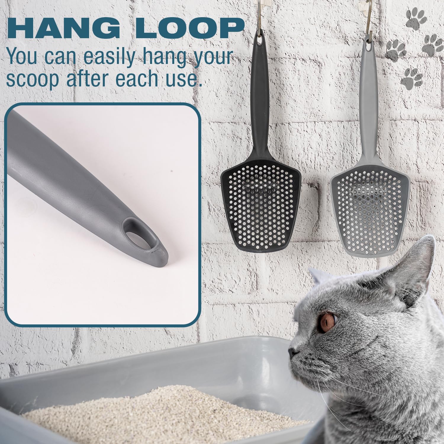 Eynel Set Of 3 Cat Litter Scoop With Small Holes For Fine Litter, Hanging Handle Deep Reptile Terrarium Sand Sifter, Poop Scoope