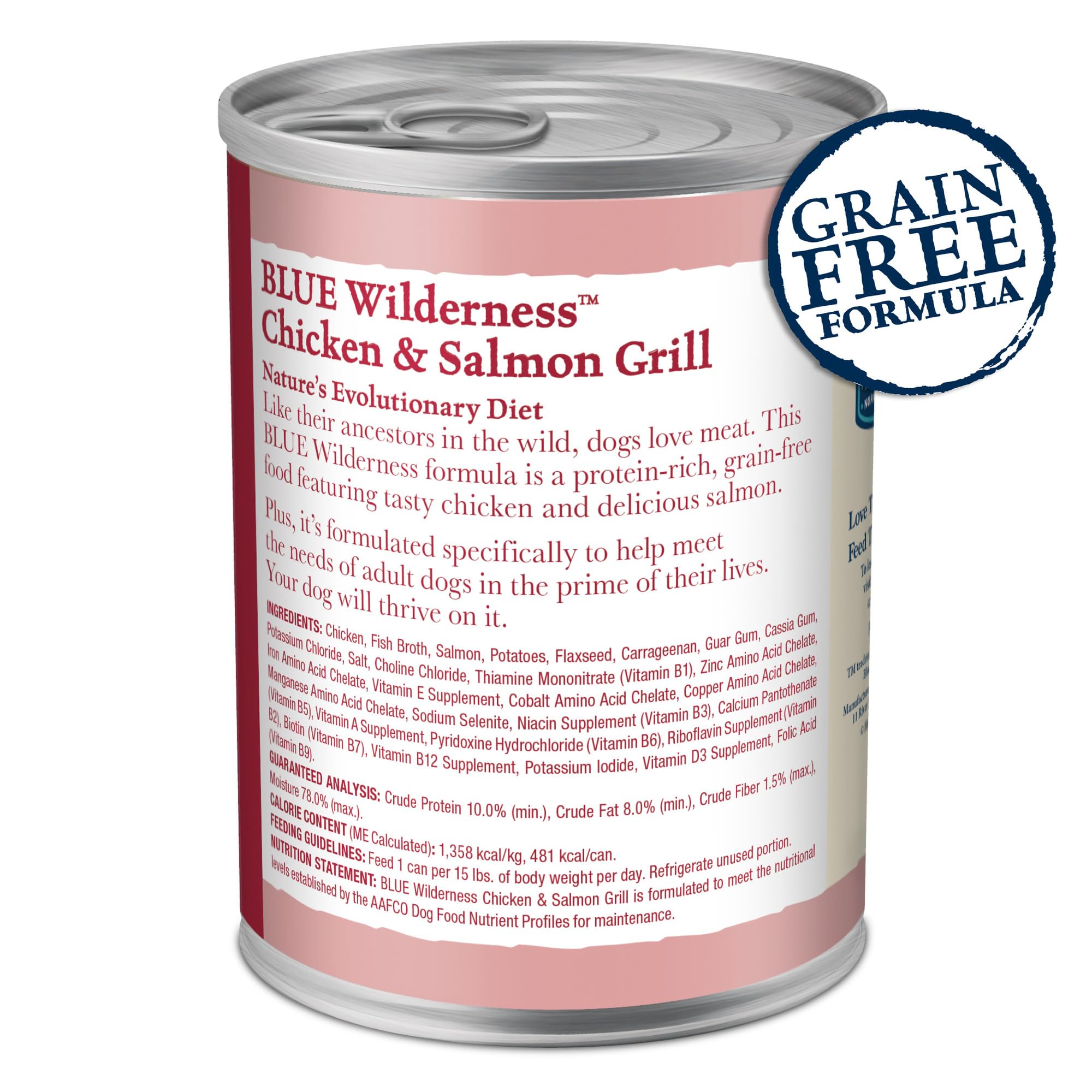 Blue Buffalo Wilderness Adult Wet Dog Food, High-Protein & Grain-Free, Made with Natural Ingredients, Salmon & Chicken Grill, 12