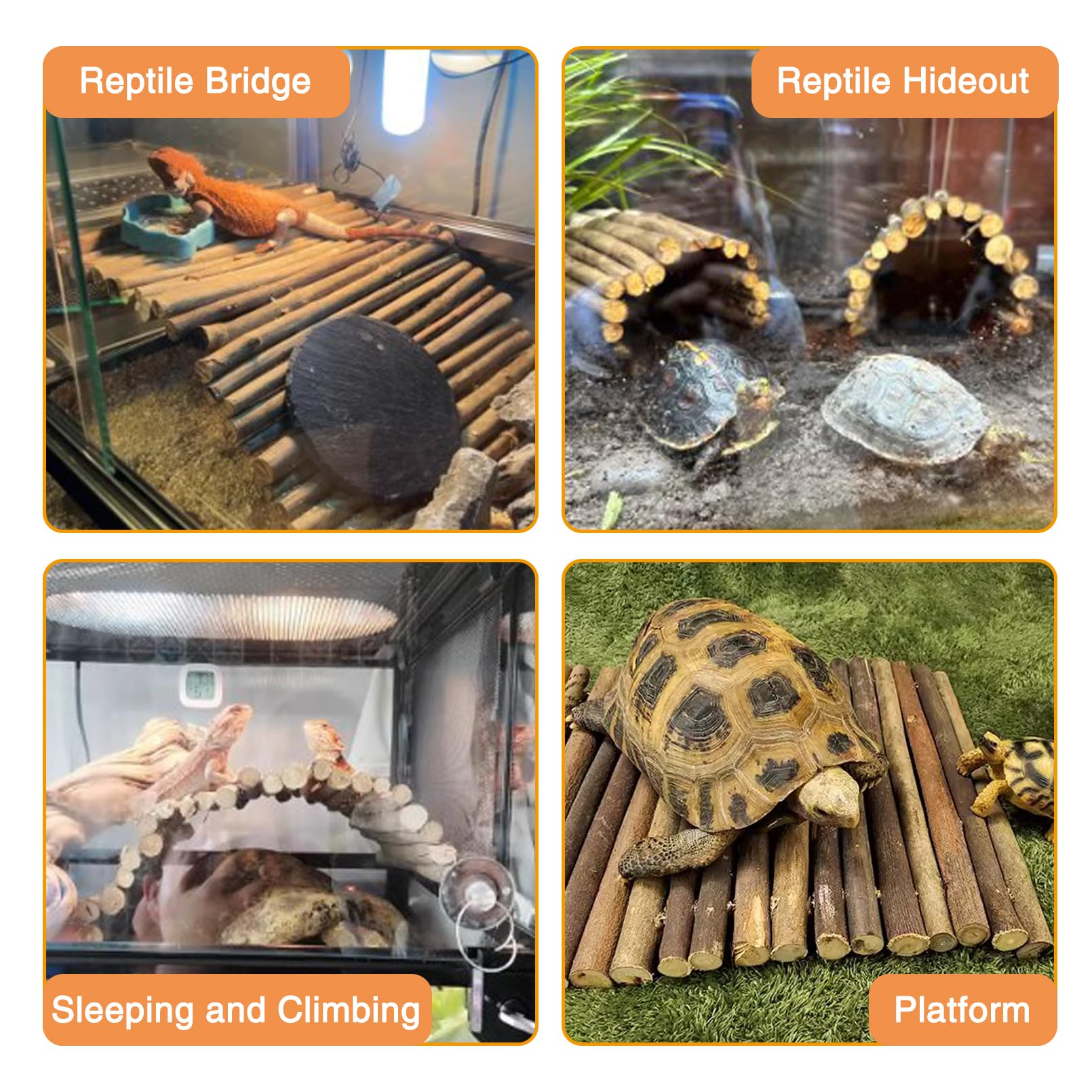 Hamiledyi Wooden Reptile Hideout Bearded Dragon Bendy Bridge Climbing Ladder Hiding Hut Reptiles Hide Cave Habitat Decor For Lizards Gecko Spiders Snakes Tortoise(L:20' X 11.8')