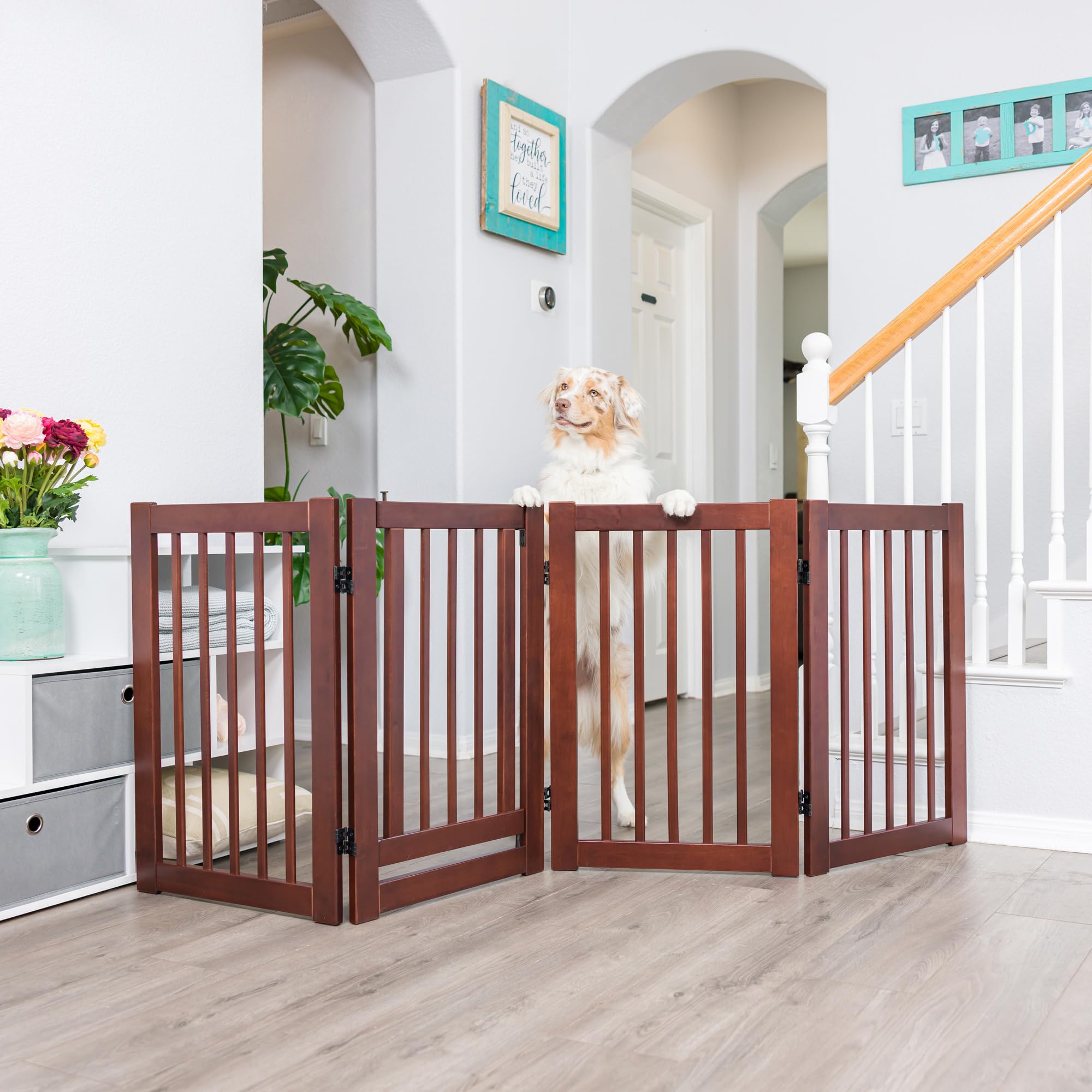 Primetime Petz 360 Configurable Dog Gate with Door - Indoor Freestanding Walk Through Wood Pet Gate,Walnut