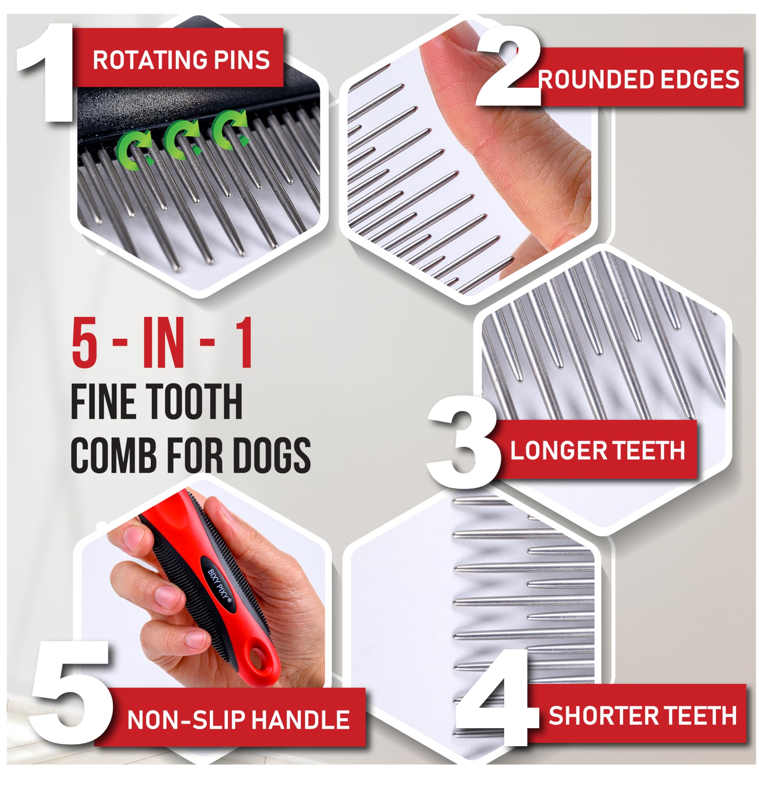 Poodle Comb With Rotating Teeth - 5-In-1 Dog Dematting Tool - Used For Small Size Breeds And Puppies - Cat Comb For Shedding And