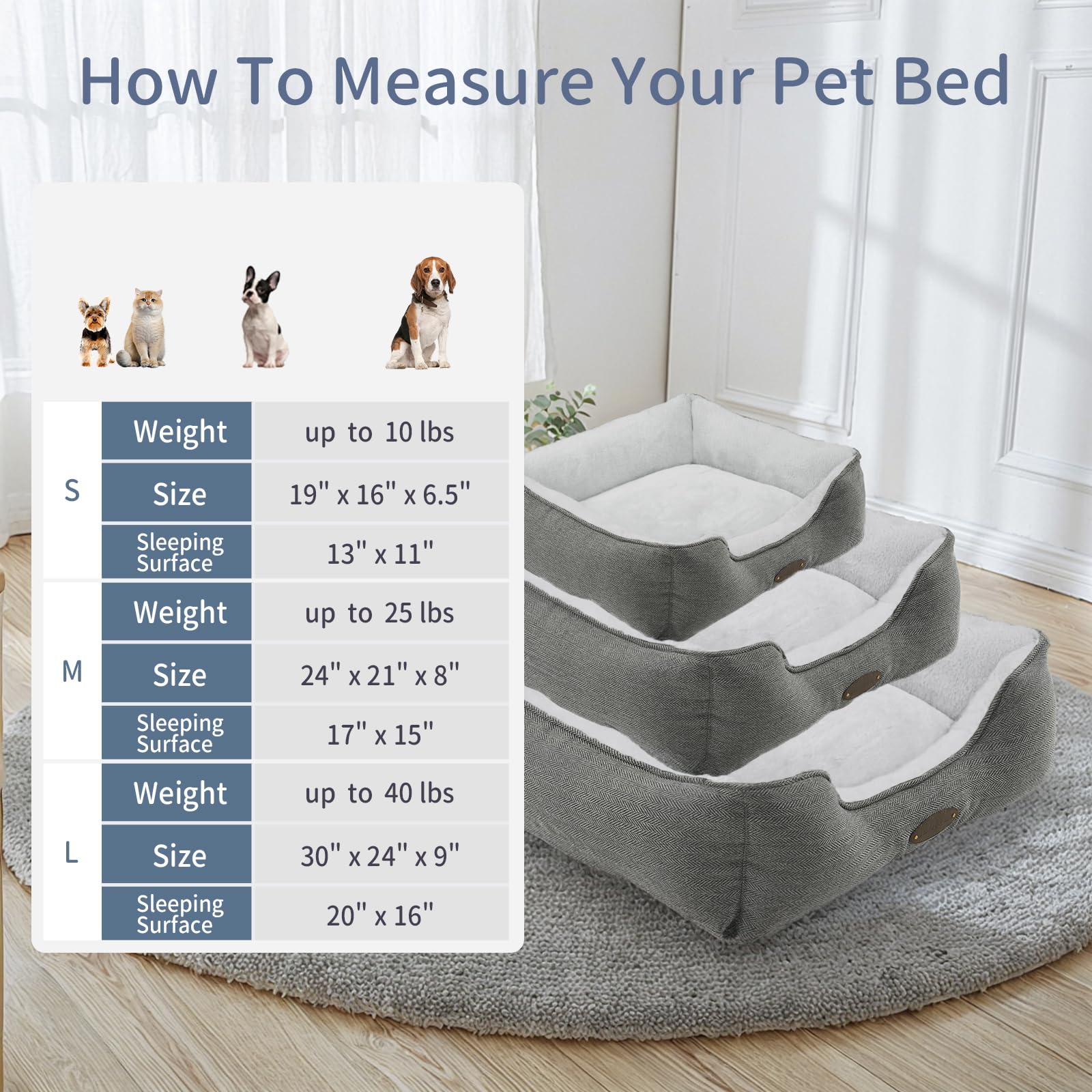 Debang Home Dog Bed For Small Dogs Breeds, Rectangular Soft Kennel Bed,Washable Deluxe Plush Dog Crate Beds, Comfy Durable Pet S