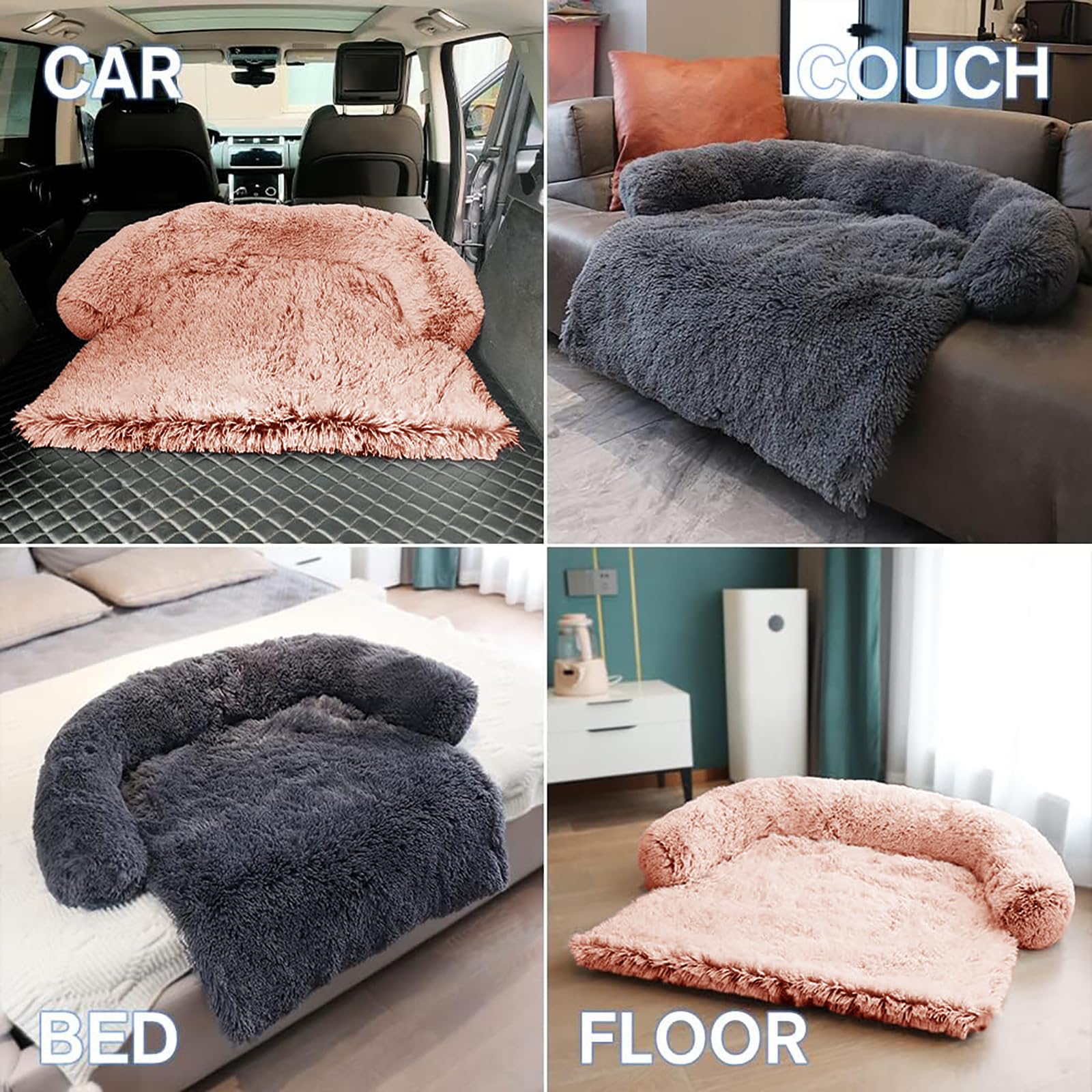 Ggib Calming Dog Bed Fluffy Plush Dog Mat For Furniture Protector With Removable Washable Cover For Large Medium Small Dogs And Cats (Large, Pink)