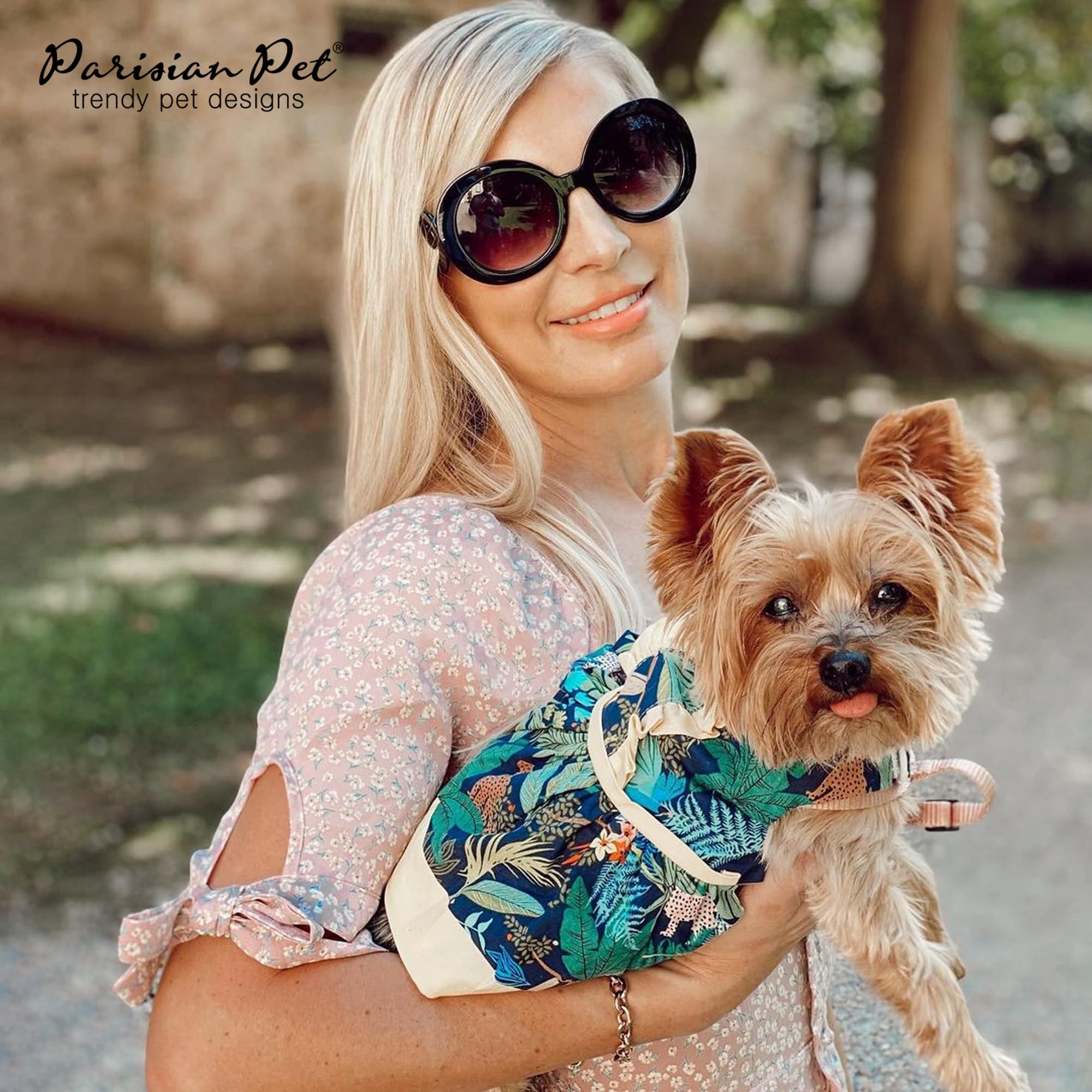 Parisian Pet Amazonia Dog Dress - Leafy Summer Clothes - Magic Strap Closure Beach Outfit - Lightweight Dressy Outfit For Small