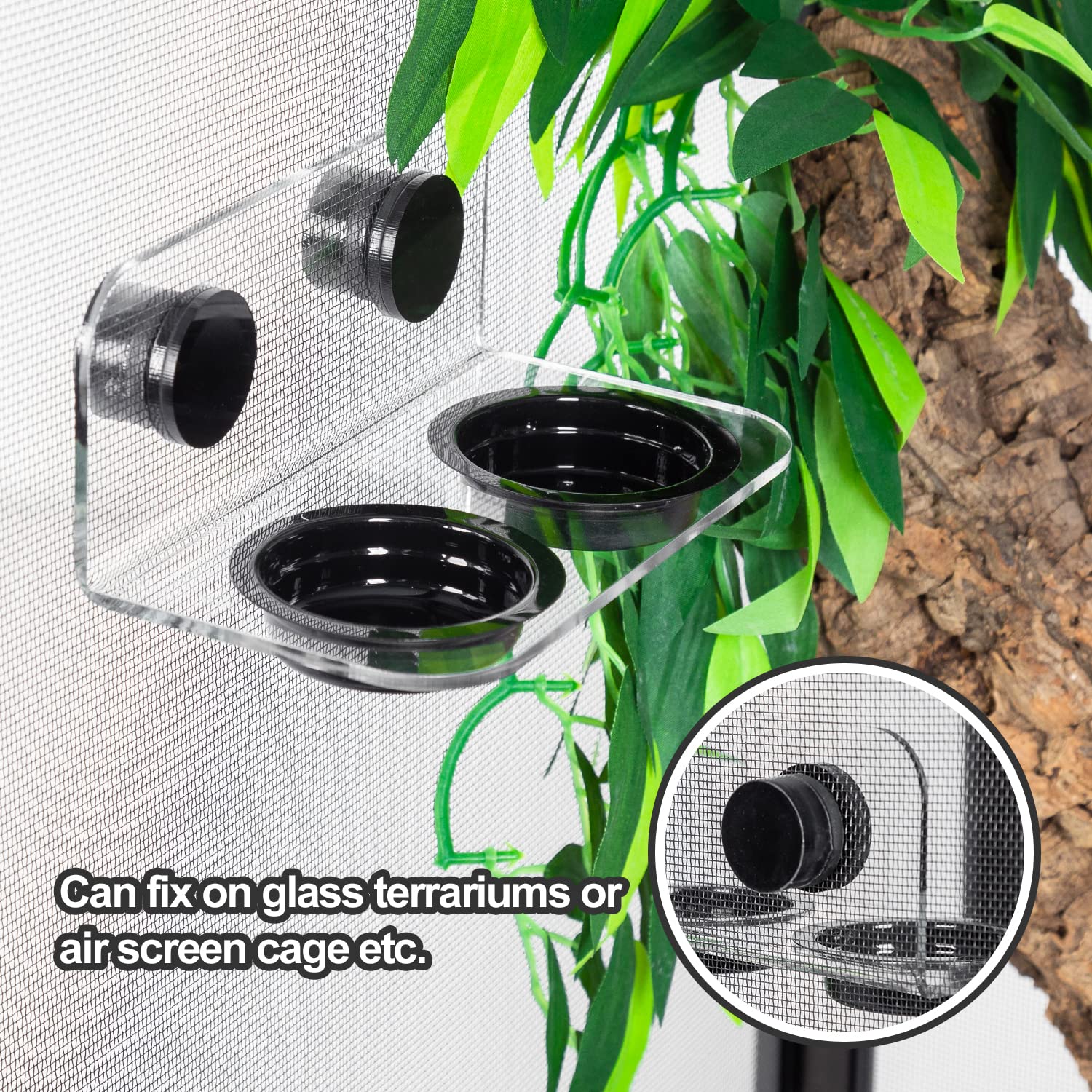 WACOOL Magnetic Reptile Ledge, Acrylic Gecko Feeding Ledge with 6PCS Cups, Reptile Food Water Feeder Dish for Geckos Iguana Cham