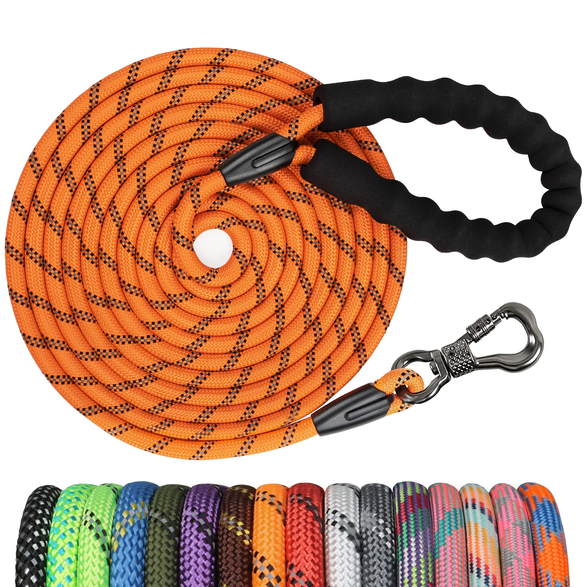 Ntr Heavy Duty Large Dog Leash, 30Ft Reflective Dog Leash With Swivel Lockable Hook And Comfortable Padded Handle, Puppy Leash For Walking, Hunting, Camping, Backyard For Small Medium And Large Dogs