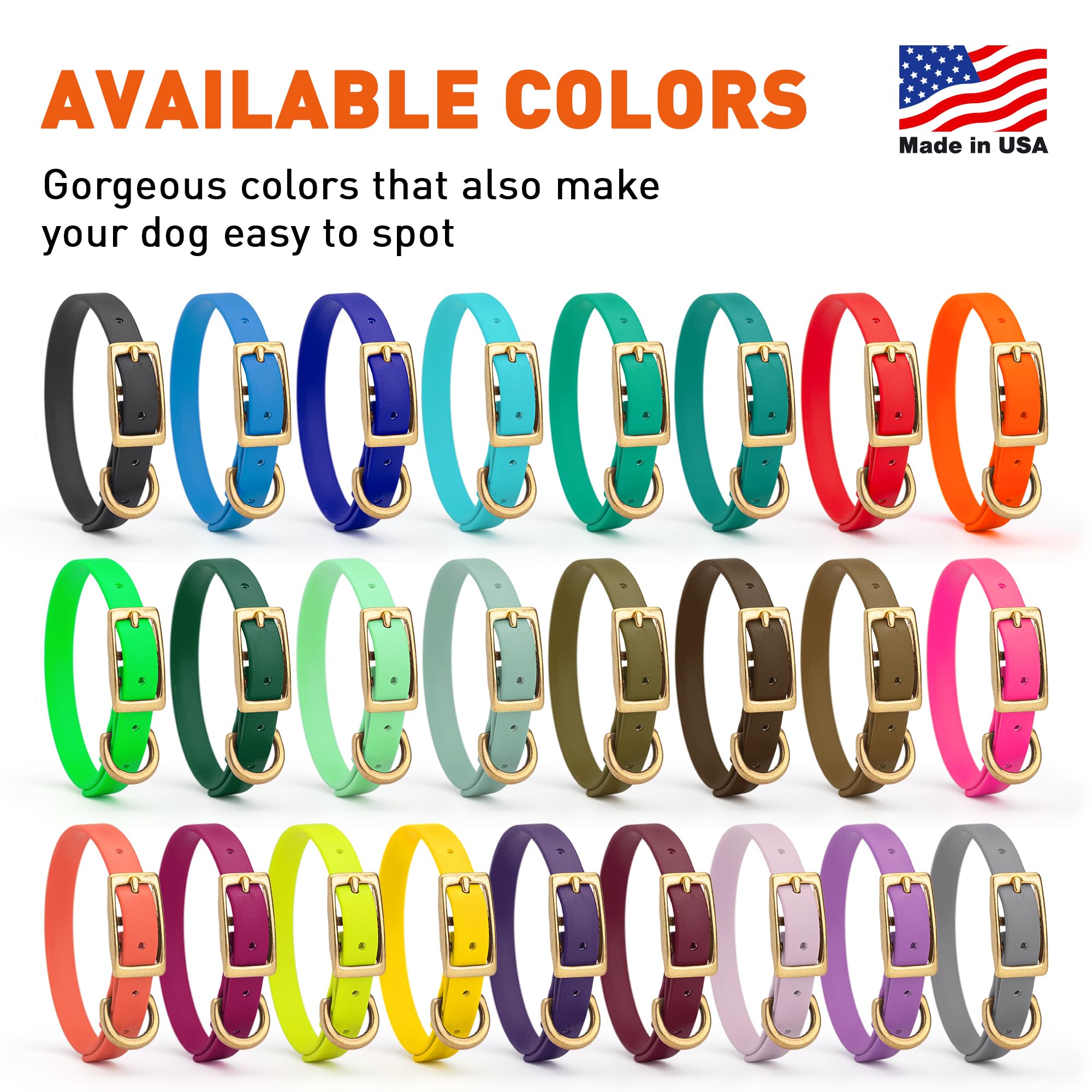 Viper Biothane Heavy Duty Waterproof Dog Collar Strong Coated Nylon Webbing W/Solid Brass Hardware Odor-Proof Easy To Clean High