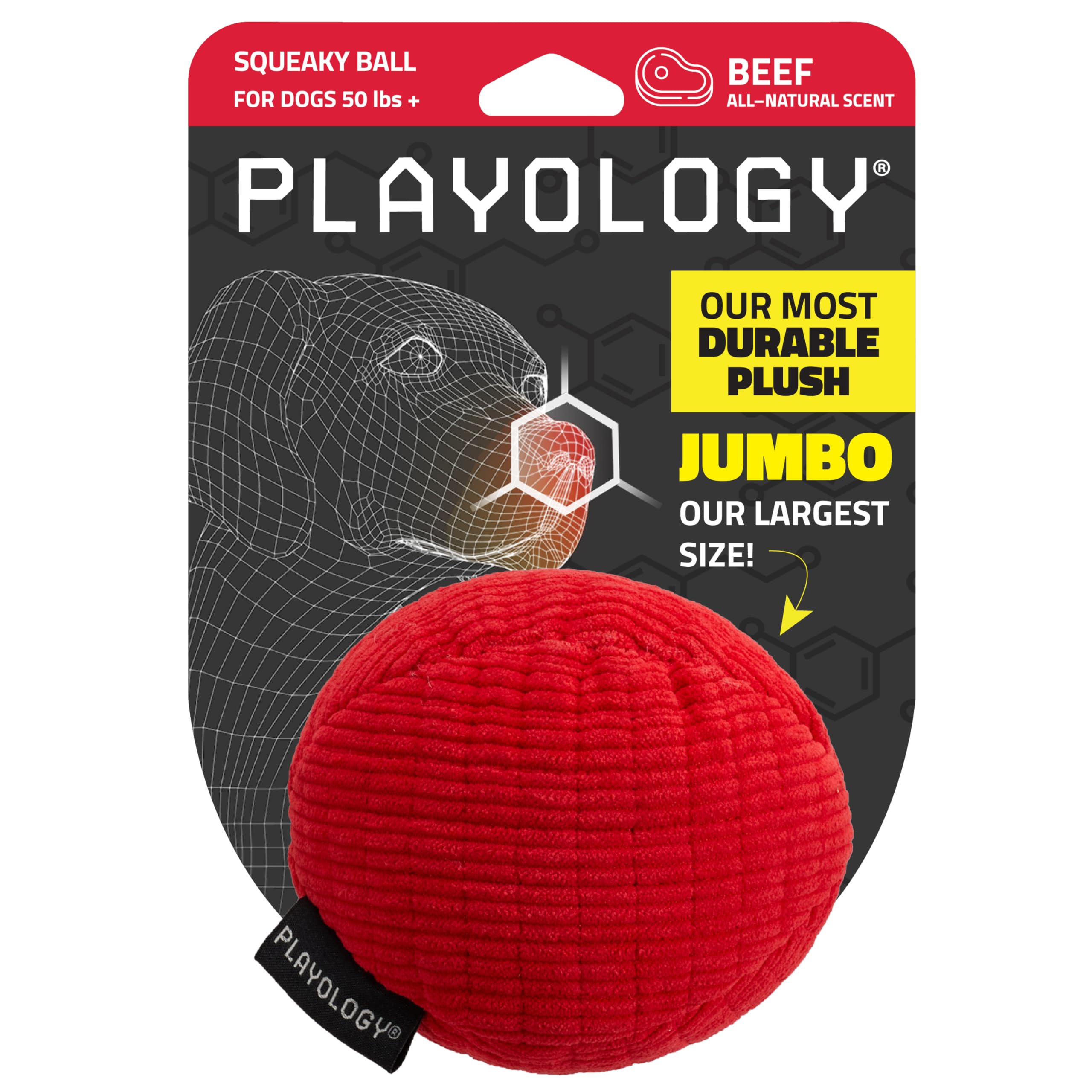 Playology Plush Squeaky Ball | Engaging All Natural Beef Scented Plush Dog Toy With Interactive Squeaker For Large To X-Large Do