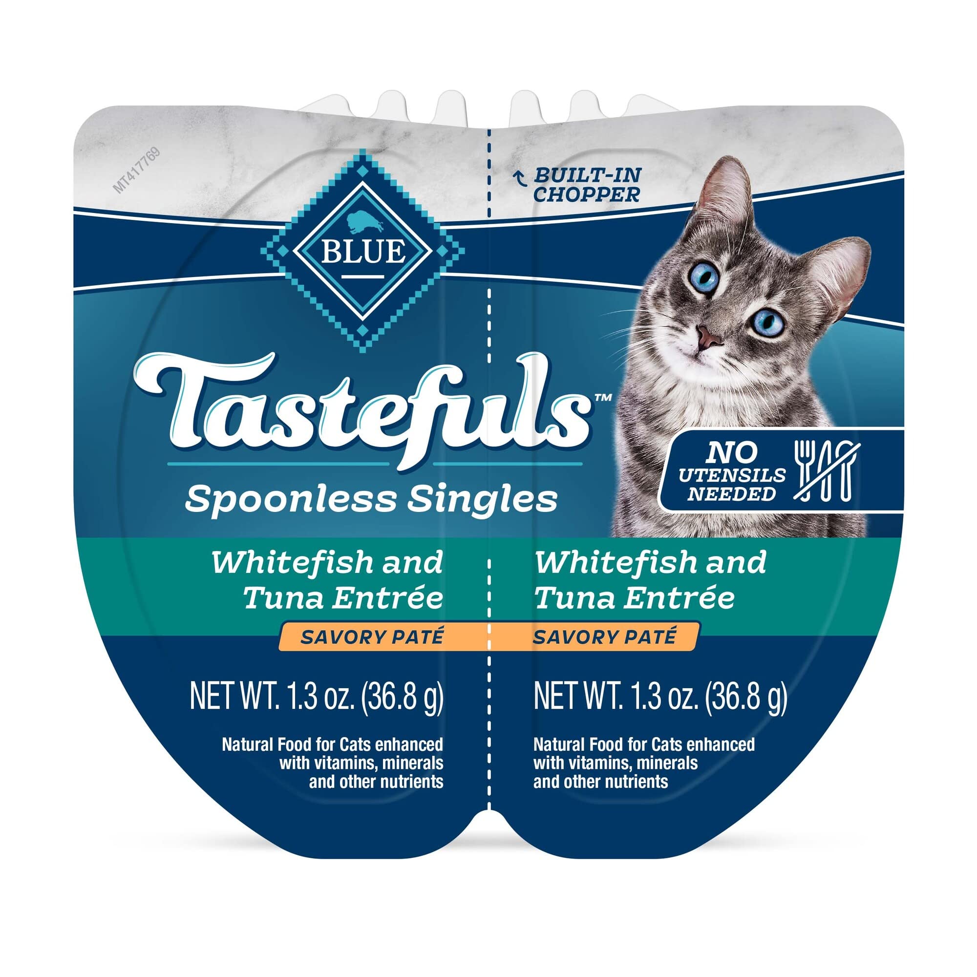 Blue Buffalo Tastefuls Spoonless Singles Natural Wet Cat Food Pat  , 2.6-oz Twin-Pack Trays, White Fish & Tuna Entre   (24 Count