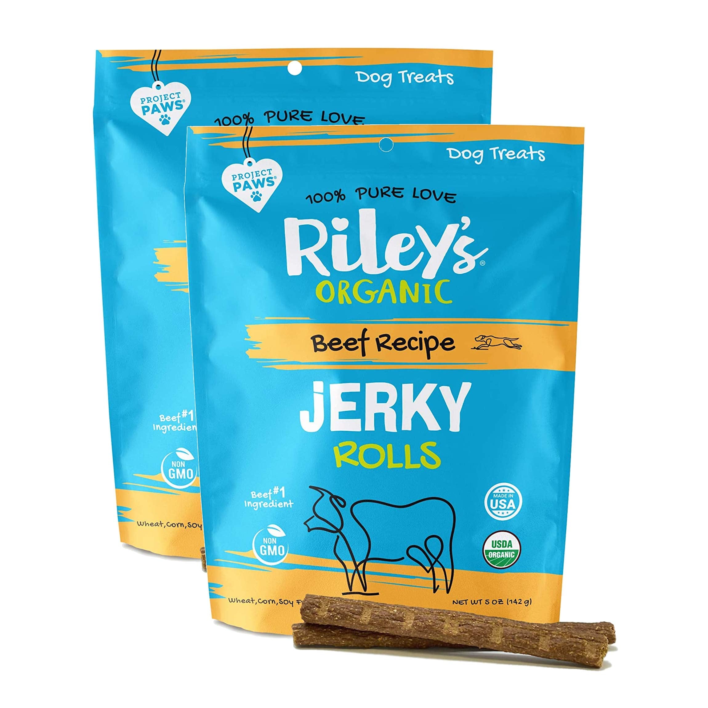 Rileys Organics Jerky Rolls Beef Recipe Dog Treats 2 Pack 5 oz